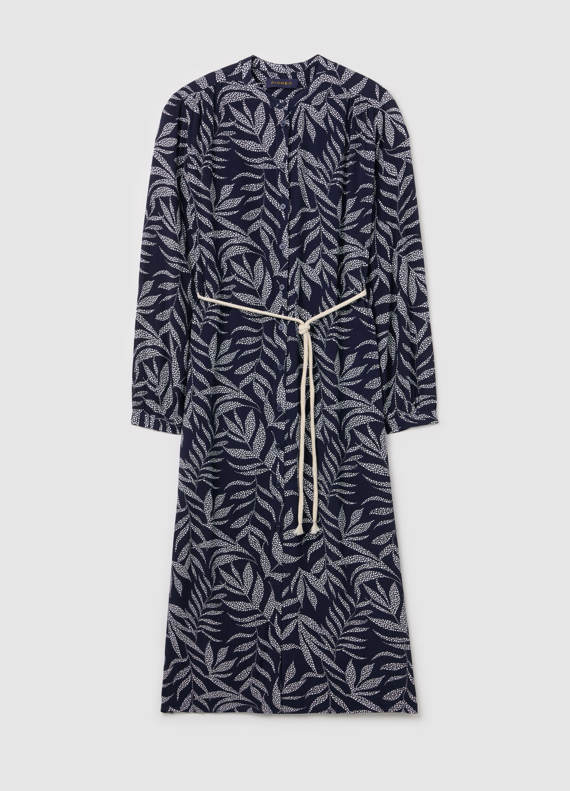 Shirt dress with cord belt