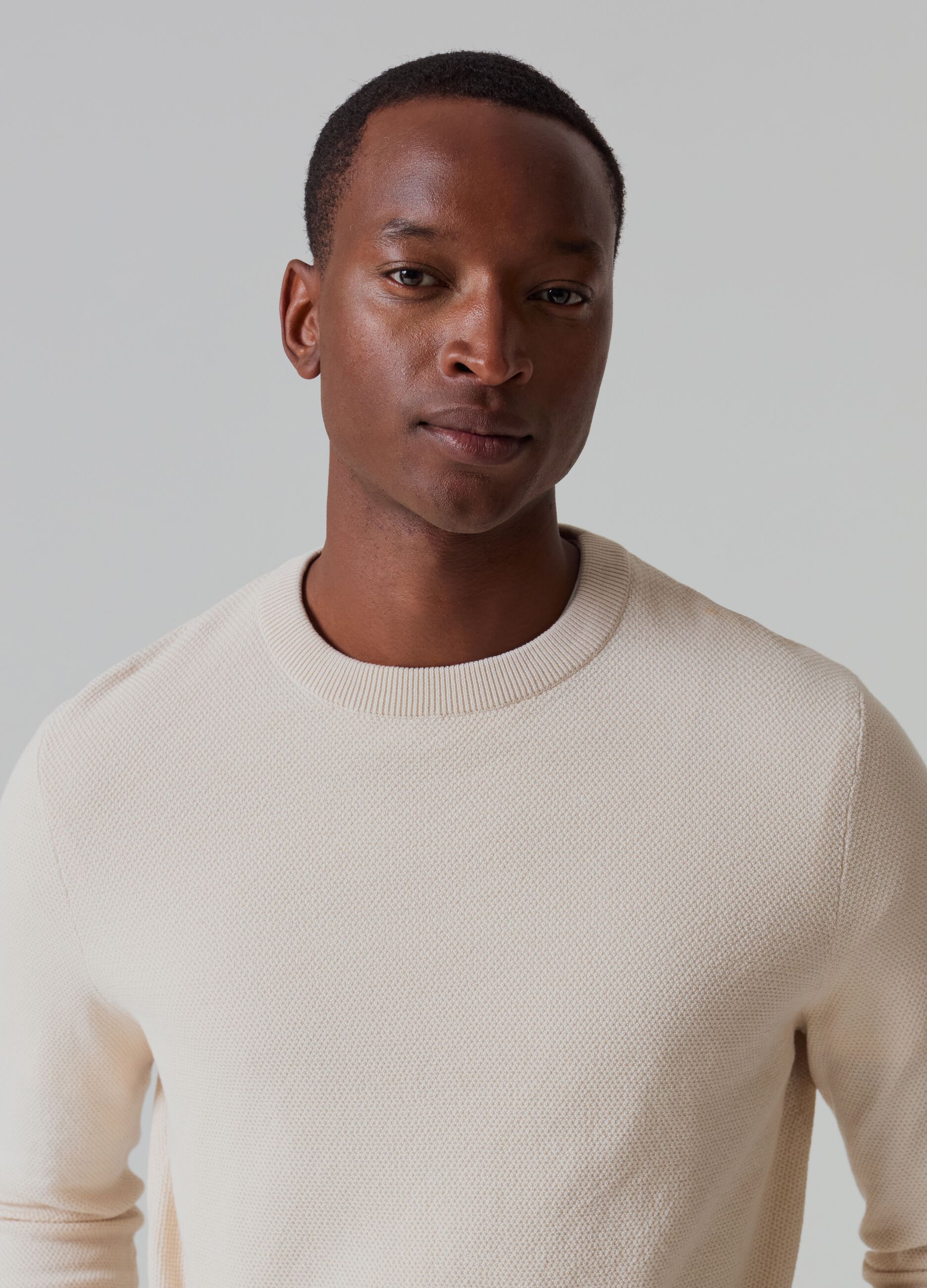 Cotton pullover with diamond micro weave_1