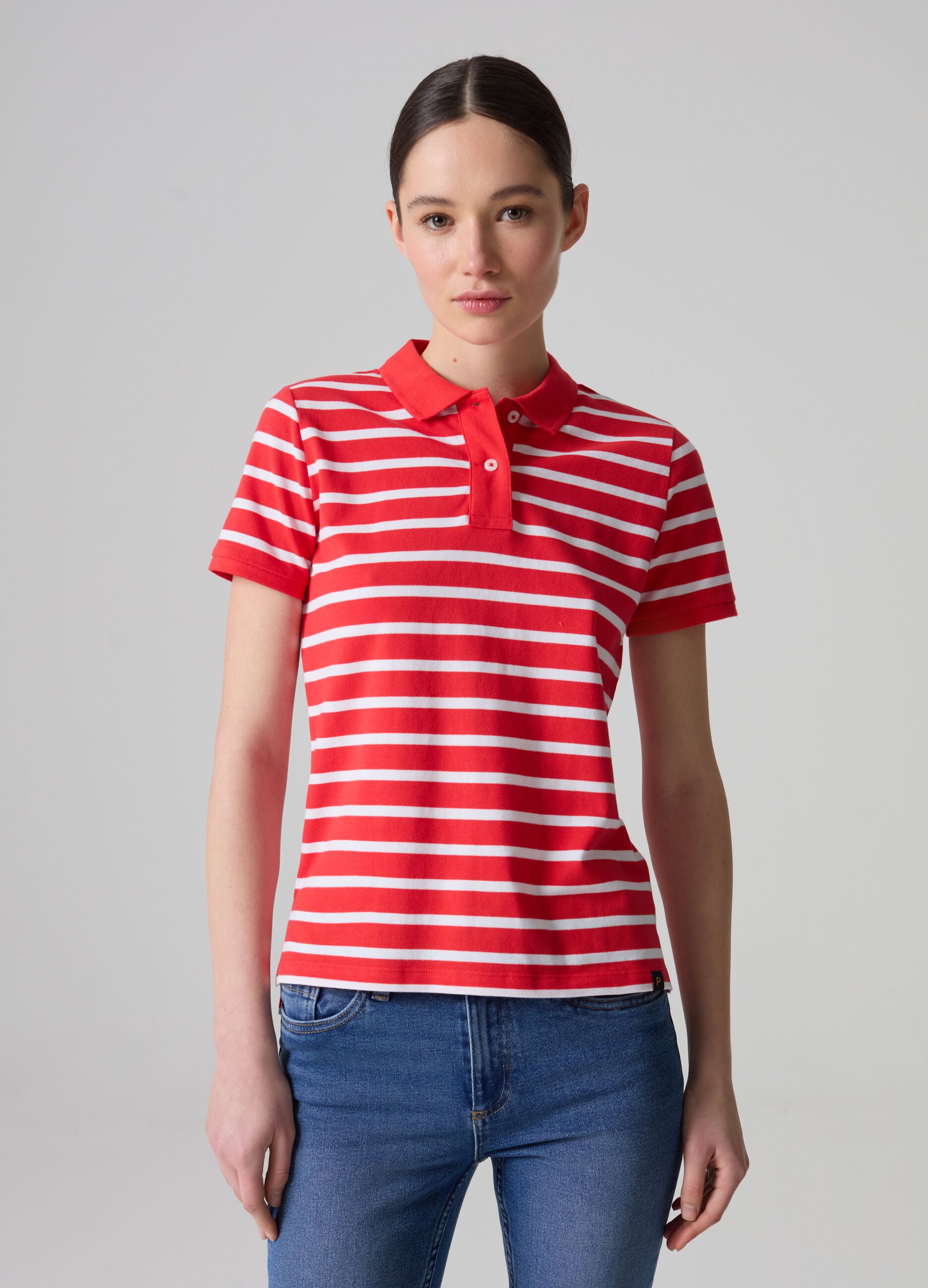Organic cotton piquet polo shirt with stripes_0