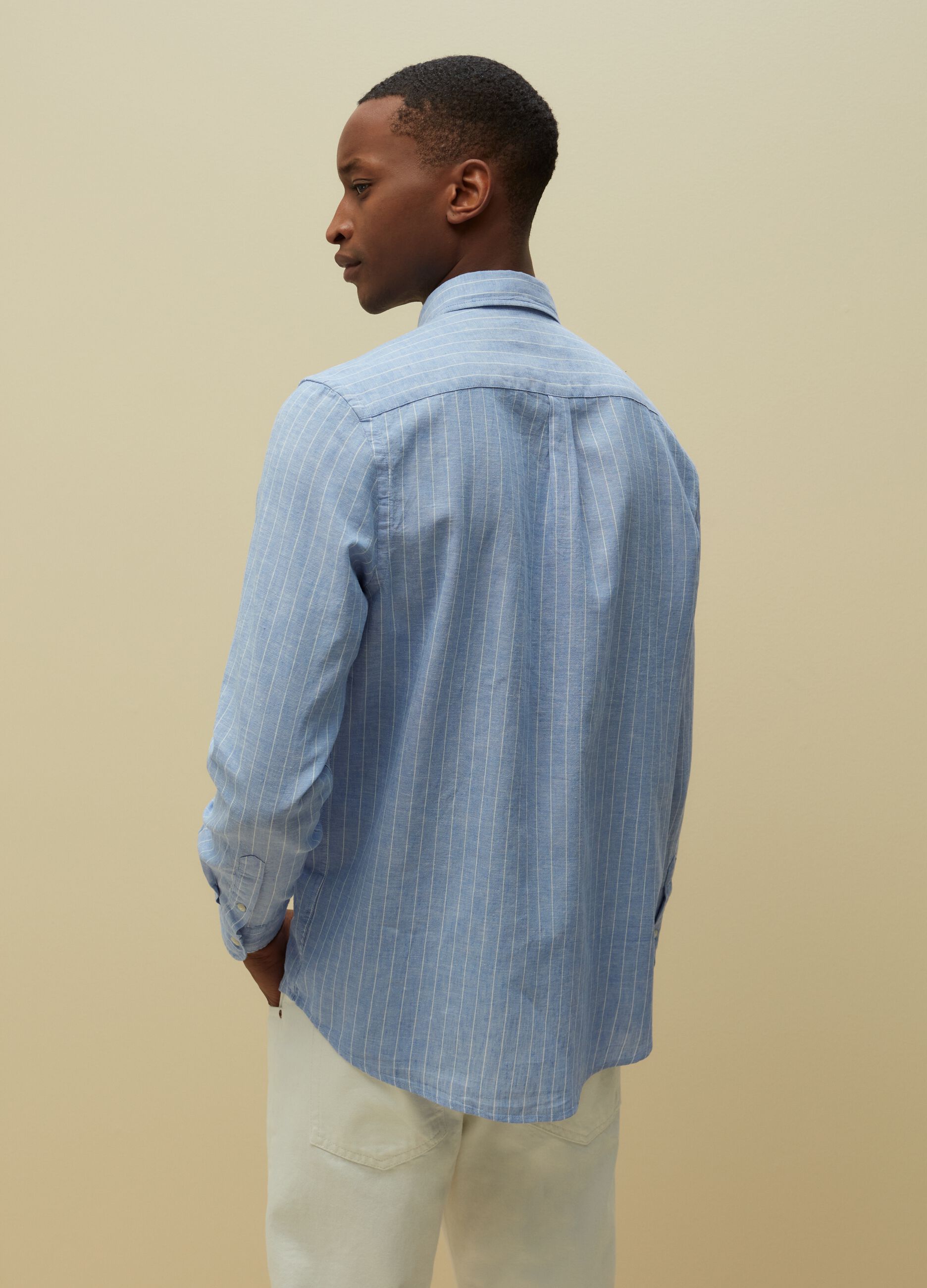 Camicia regular fit lino e cotone a righe_2