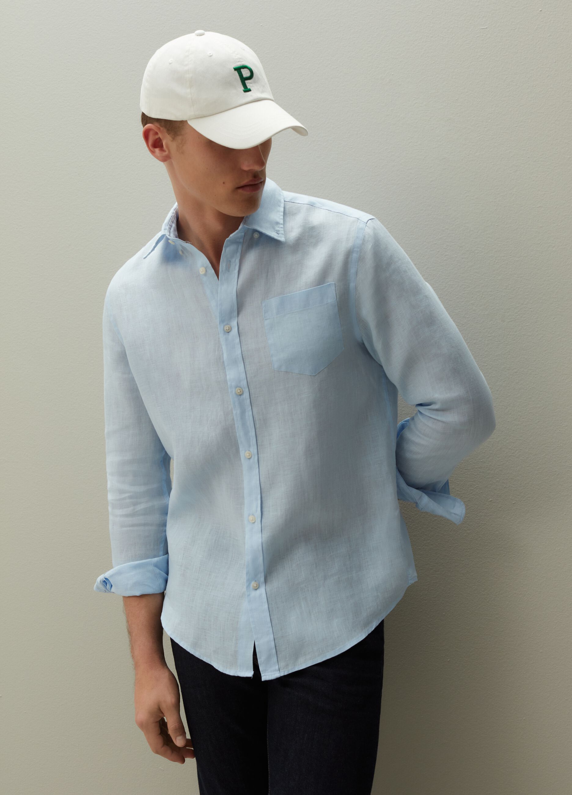Regular-fit shirt in linen with pocket_0