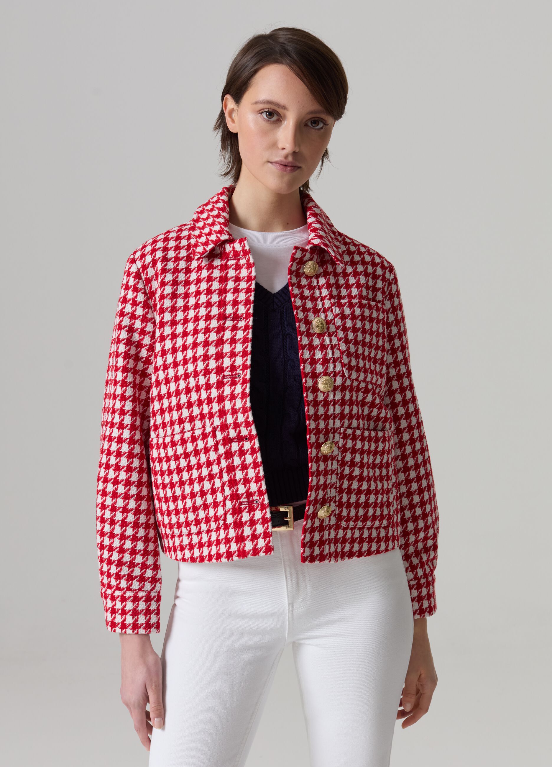 Woman s White Red Houndstooth jacket with buttons PIOMBO