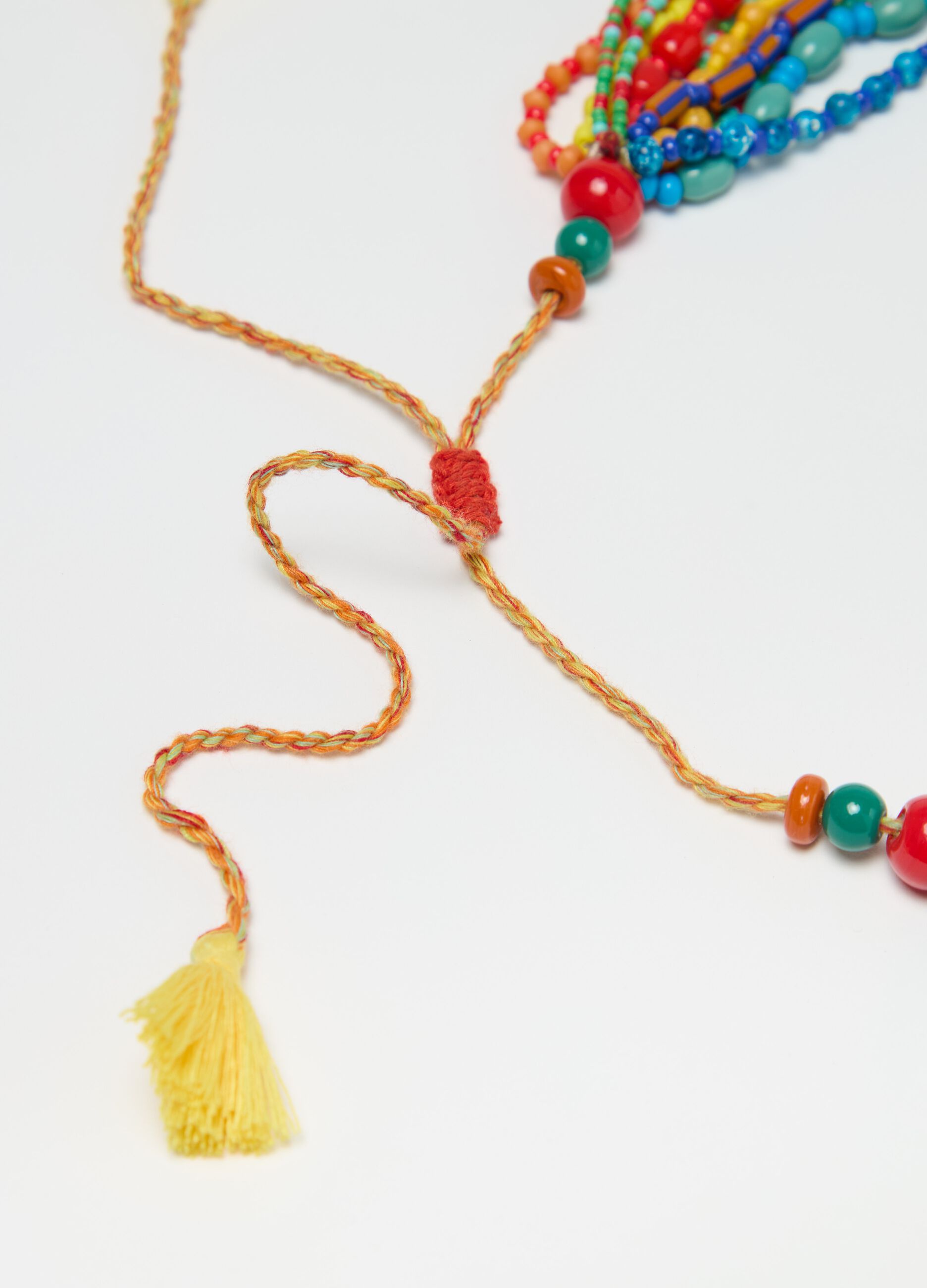 Multi-strand necklace with multicoloured beads