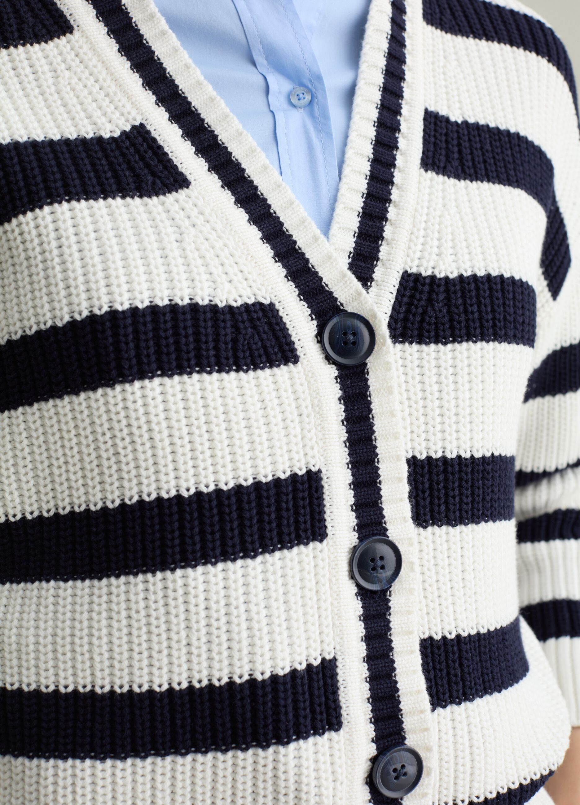 Striped knit cardigan with V neck