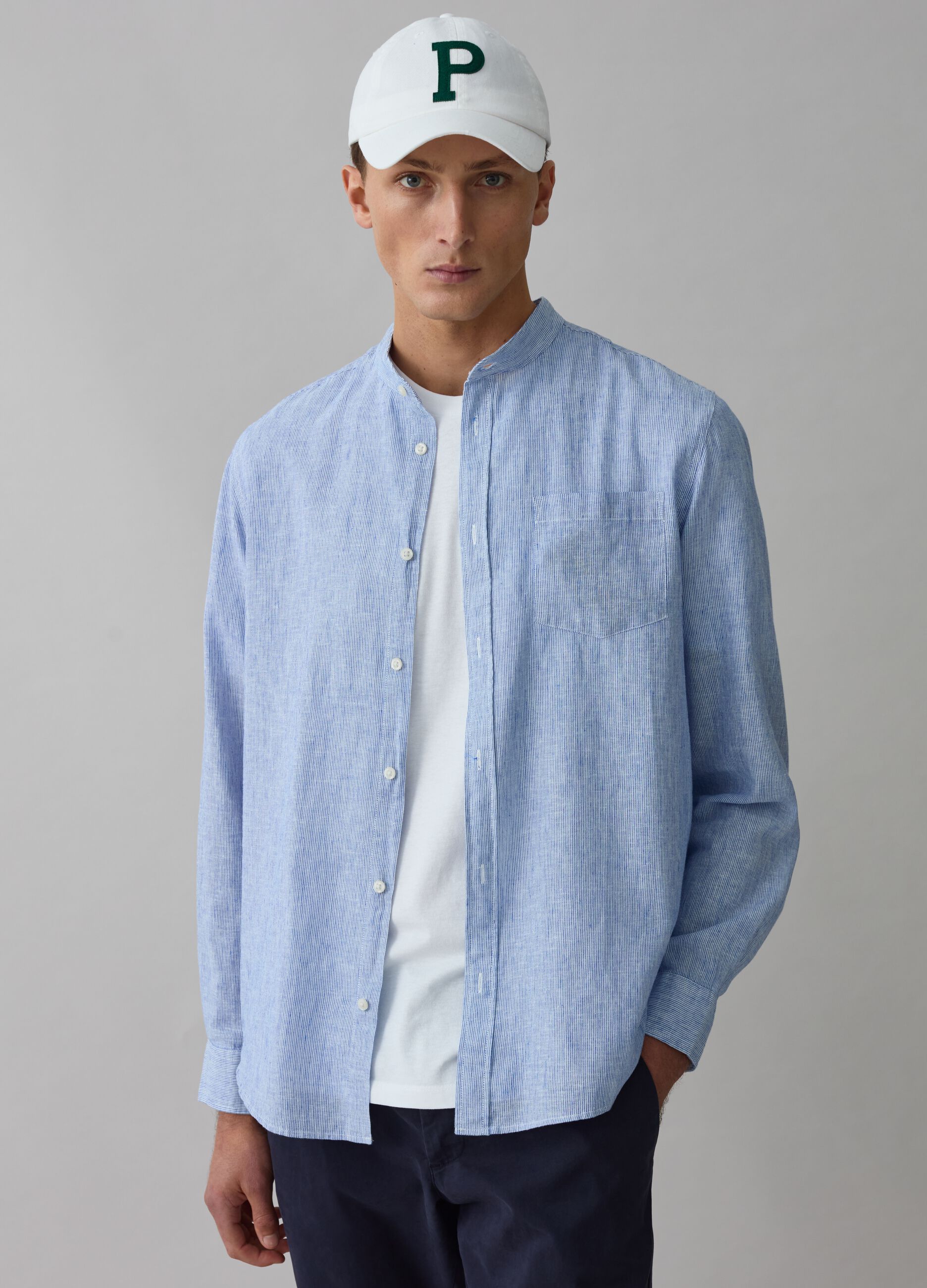 Camisa de lino y algodón efecto flameado_0