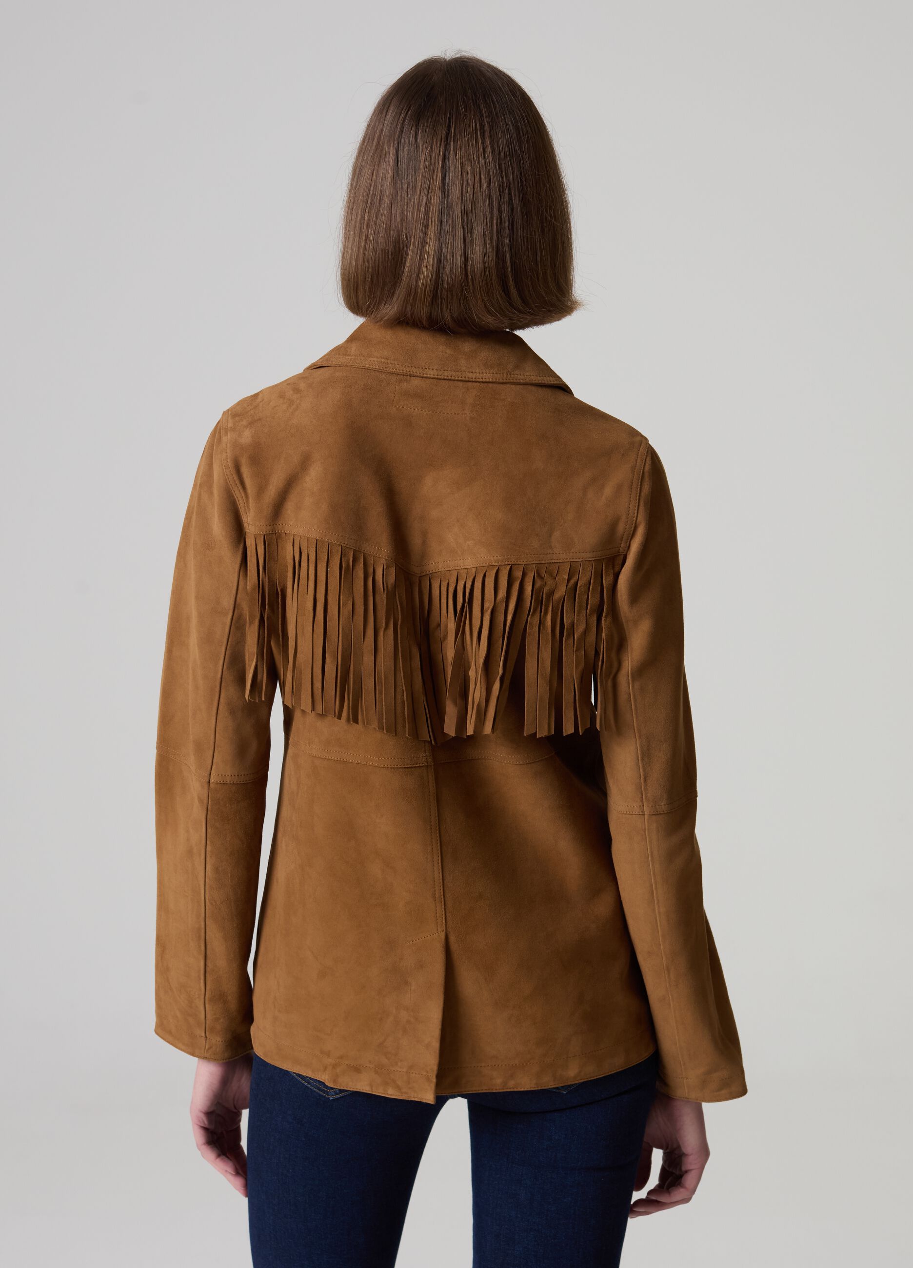 Suede safari jacket with fringing