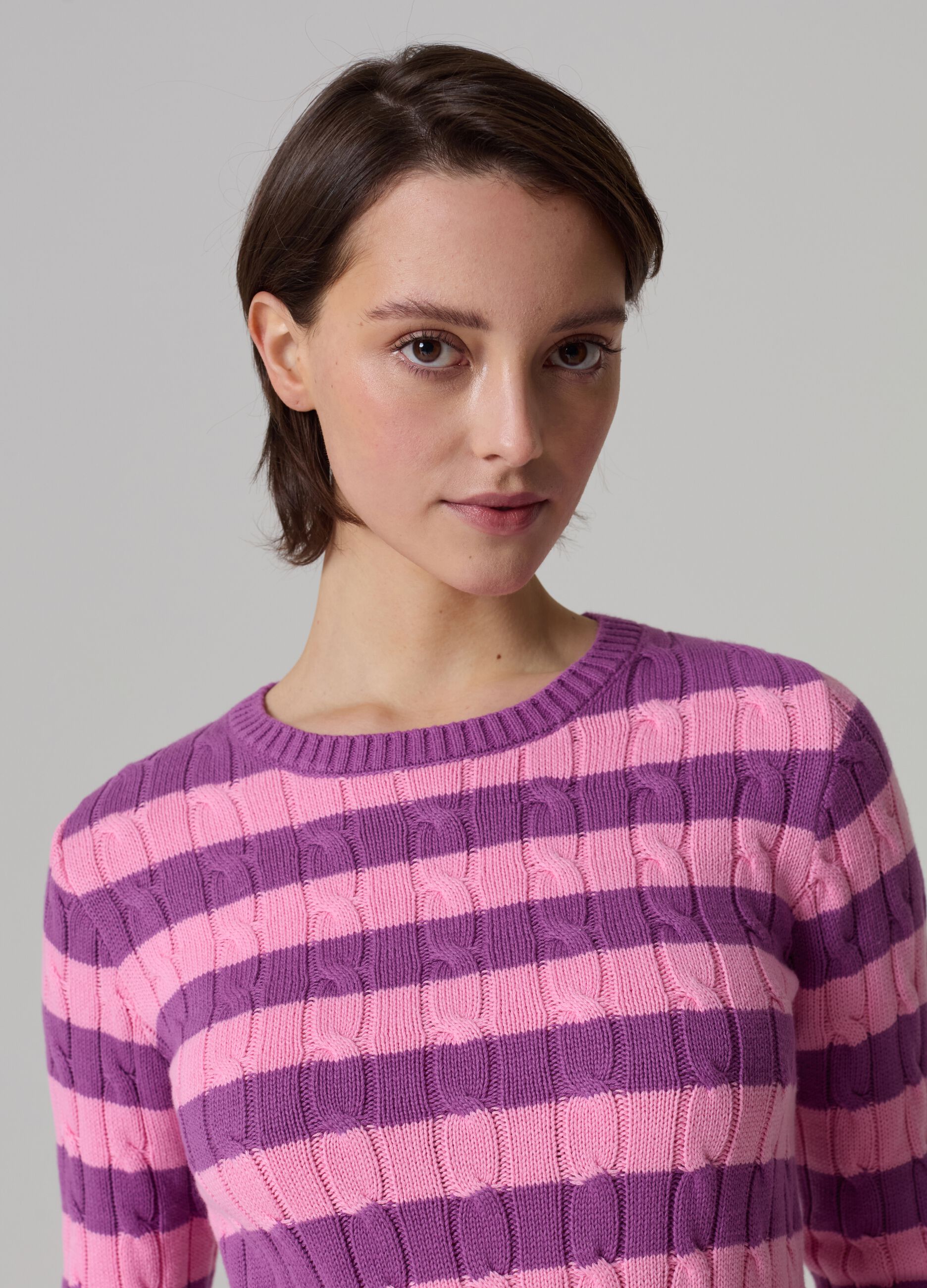Striped pullover with braided design