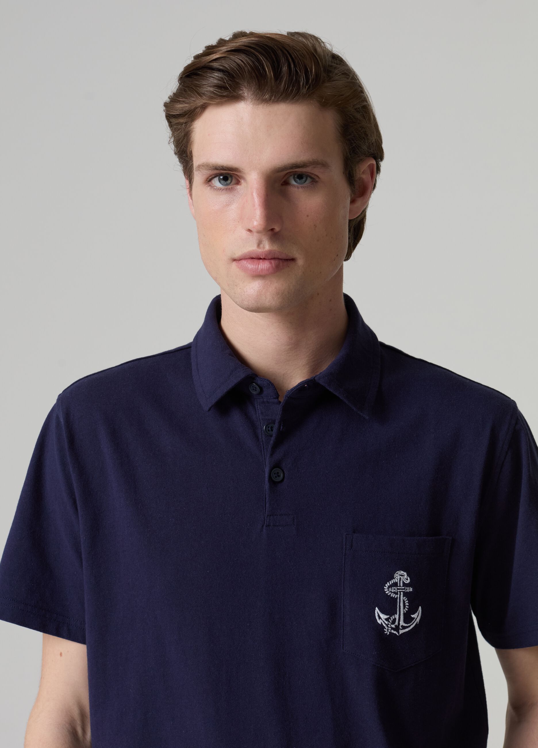 Piquet polo shirt with pocket and anchor embroidery_1