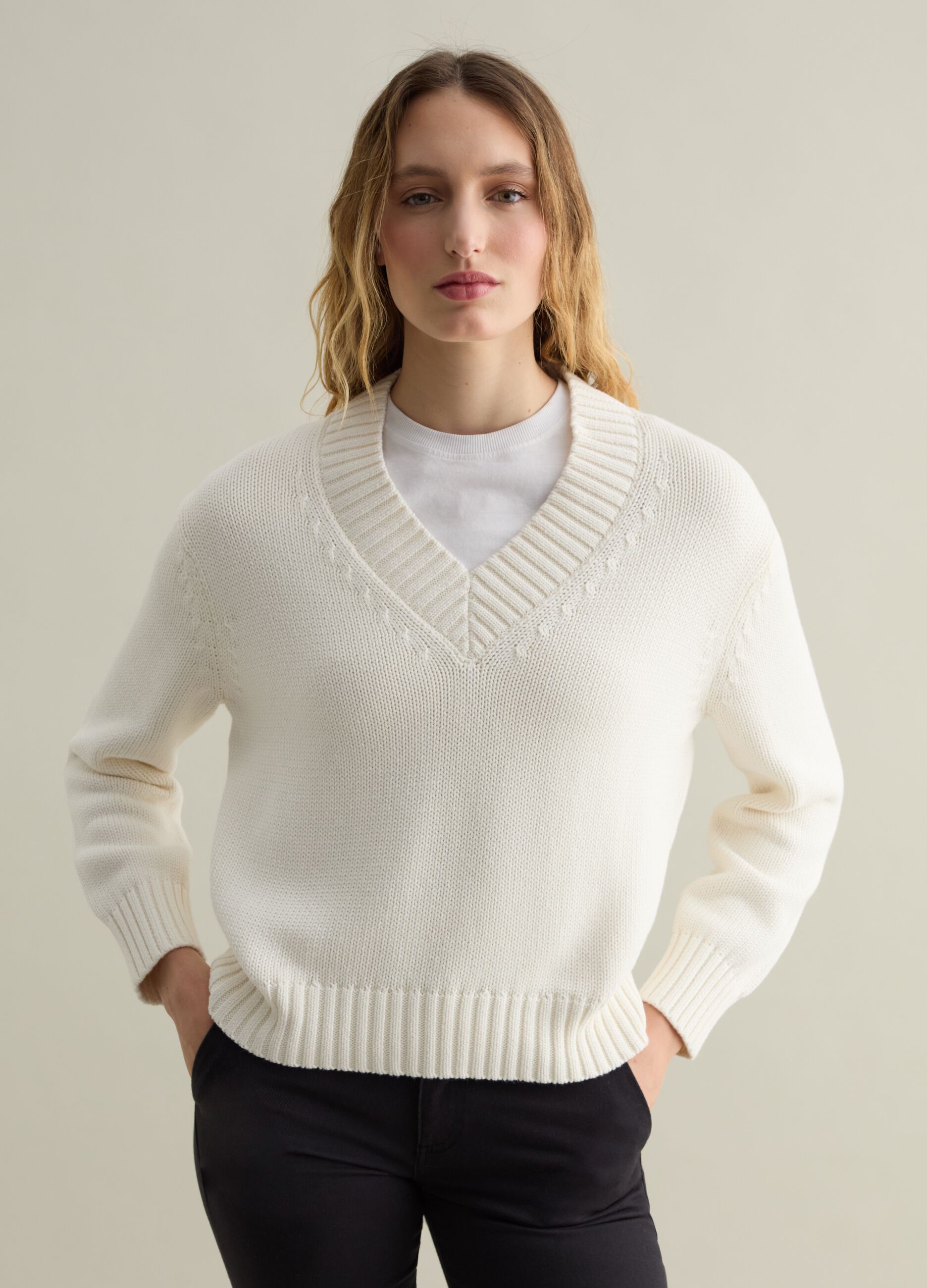 Jersey de algodón con cuello de pico