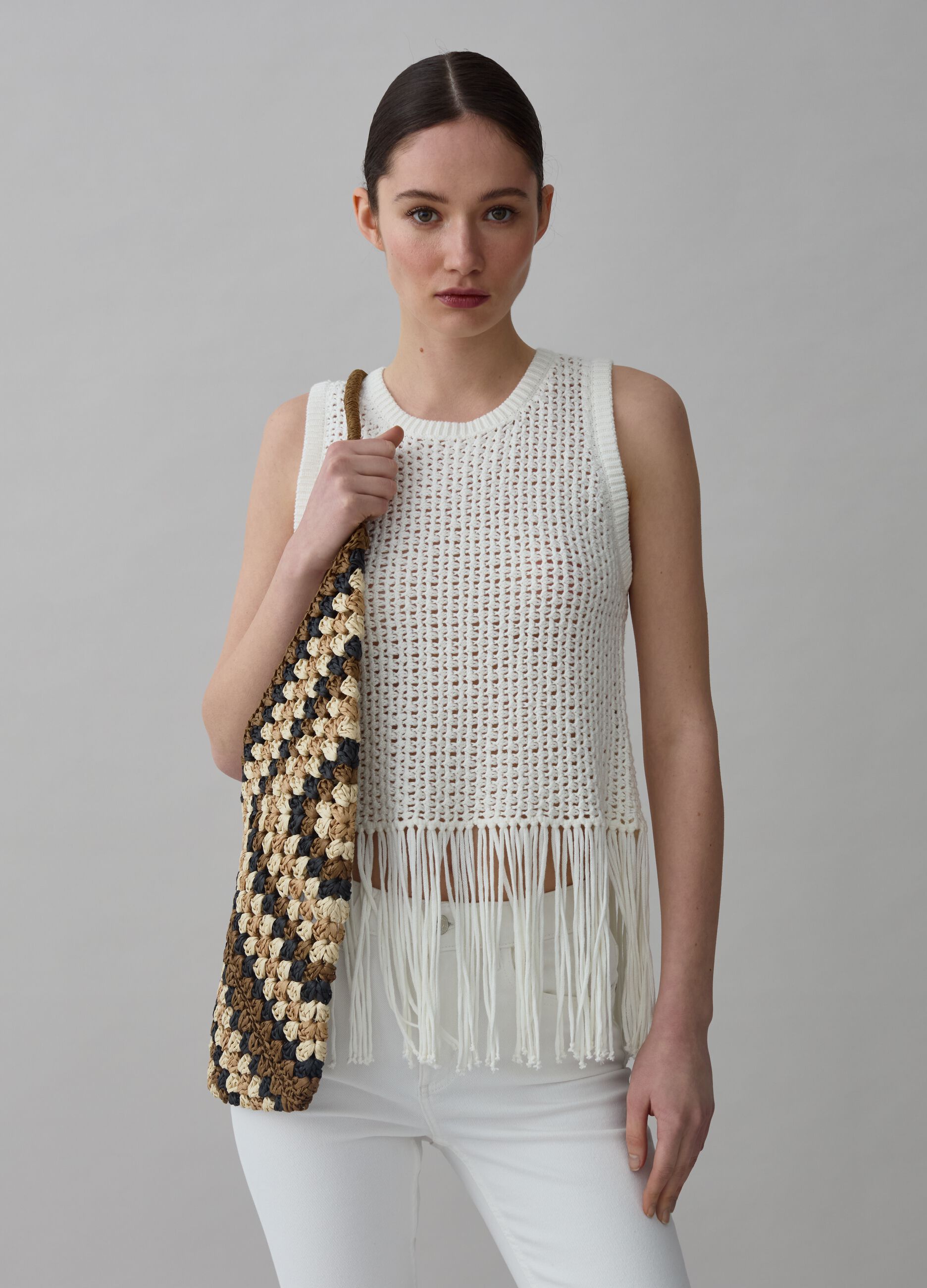 Openwork tank top with fringing
