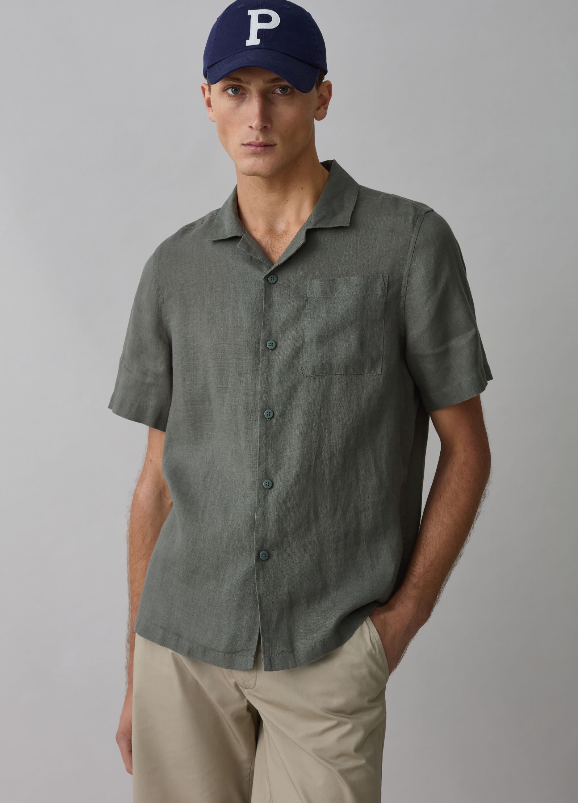Camisa de manga corta de lino_0
