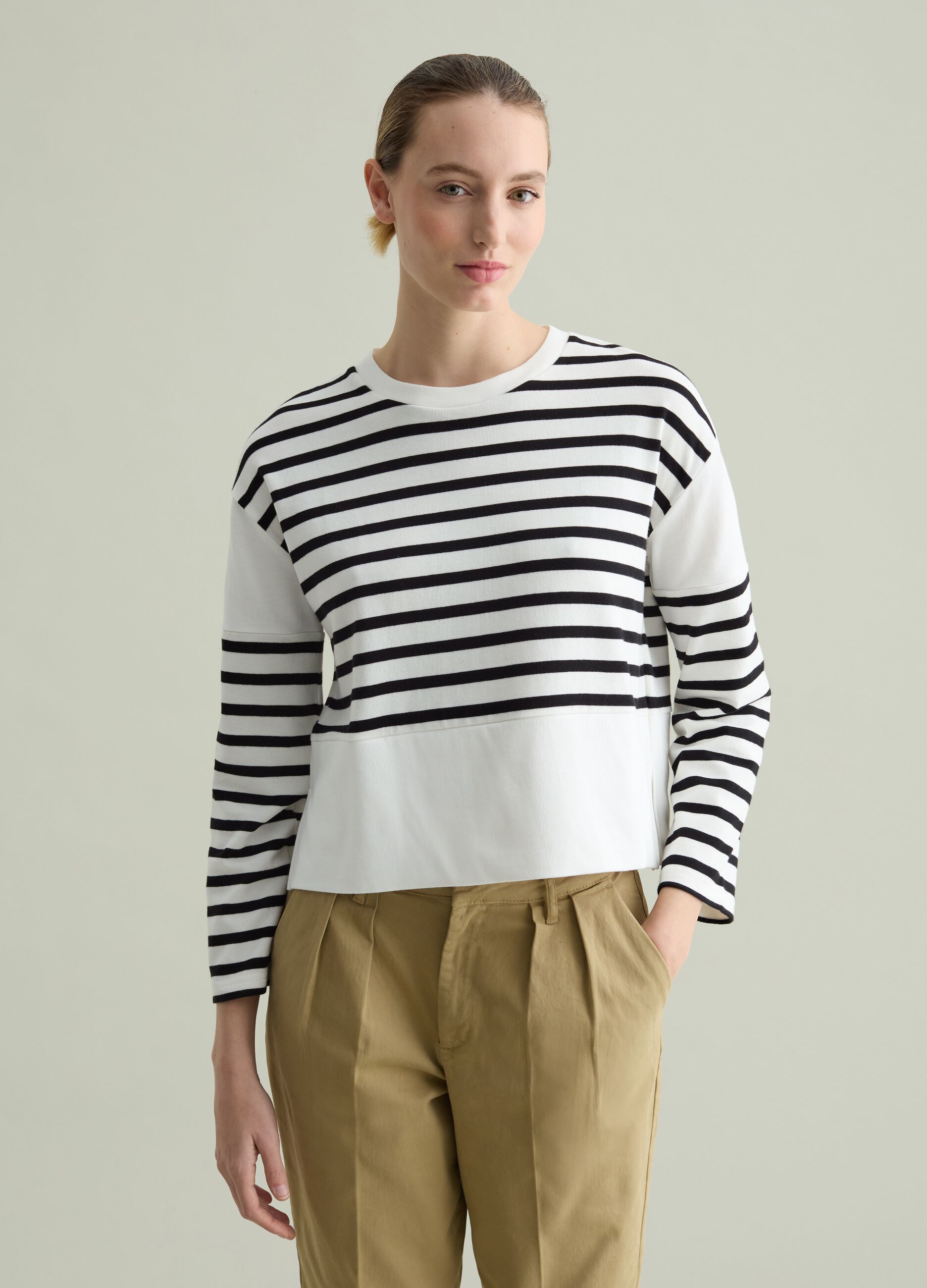 Long-sleeved T-shirt in striped cotton