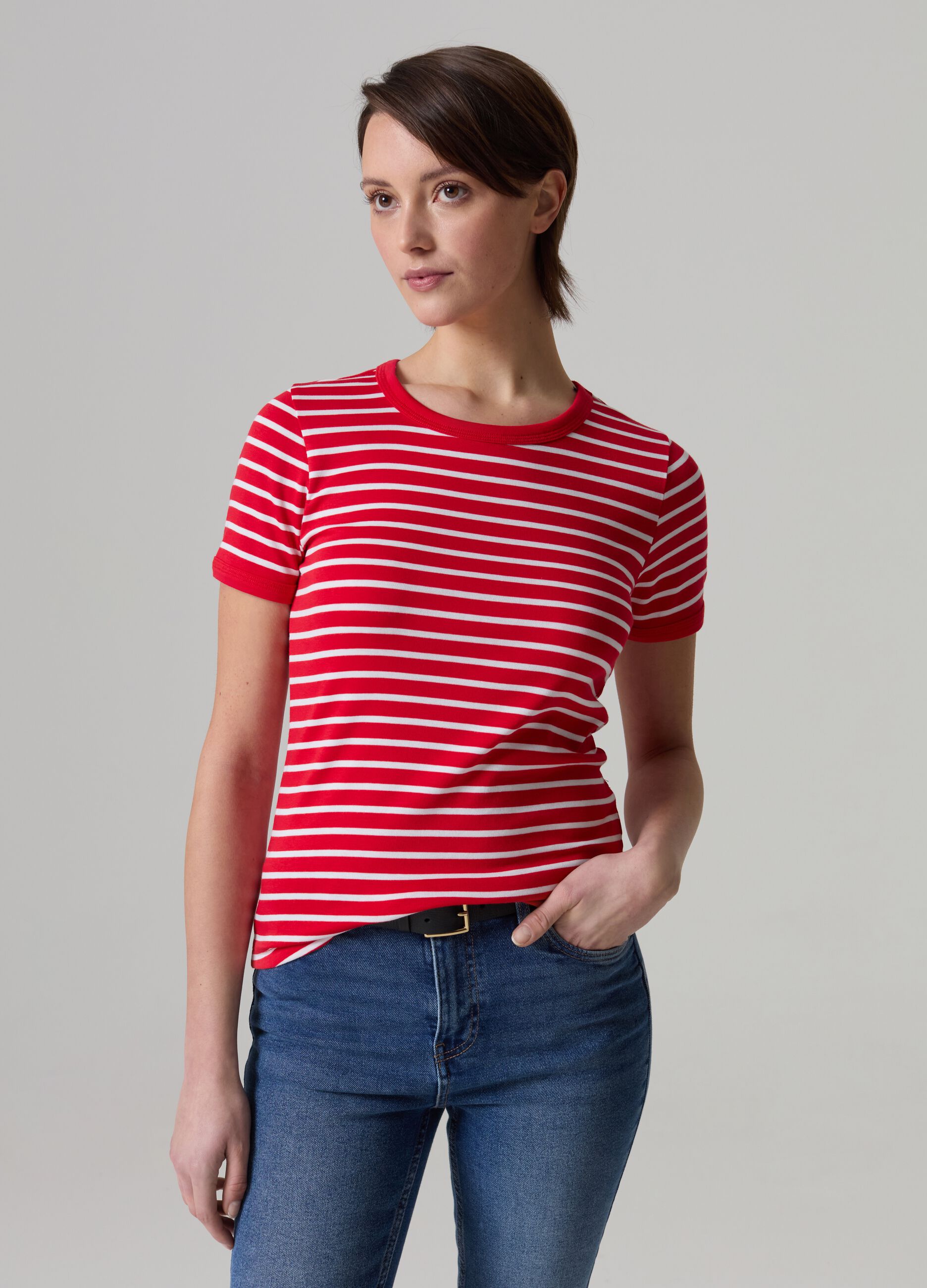 Striped T shirt in stretch cotton