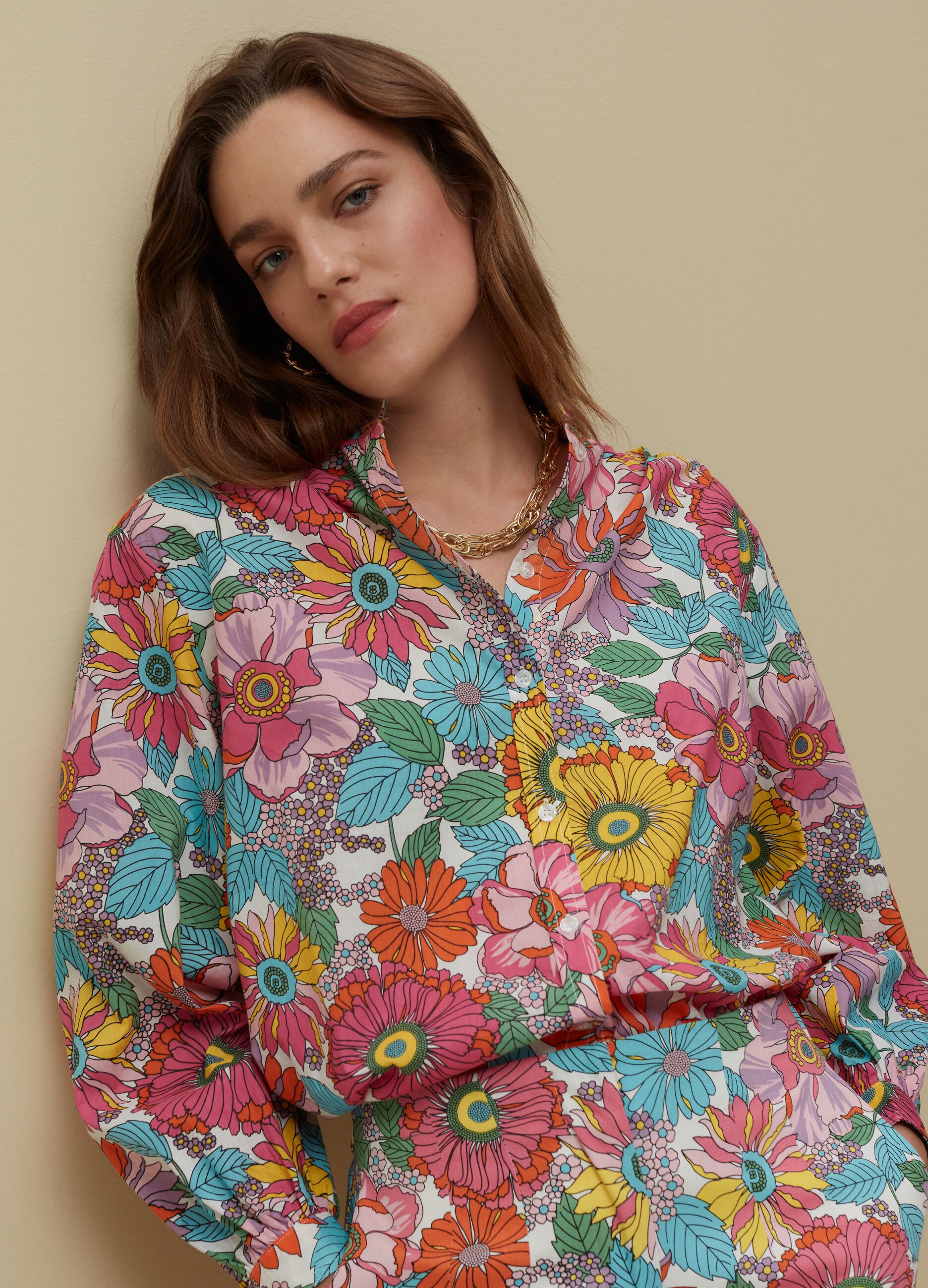 Cotton shirt with floral print