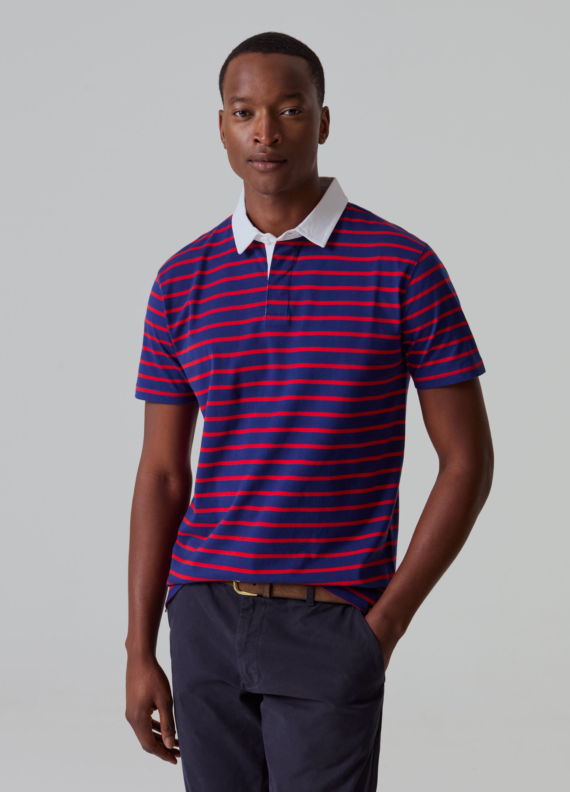 Striped polo shirt with contrasting collar_0