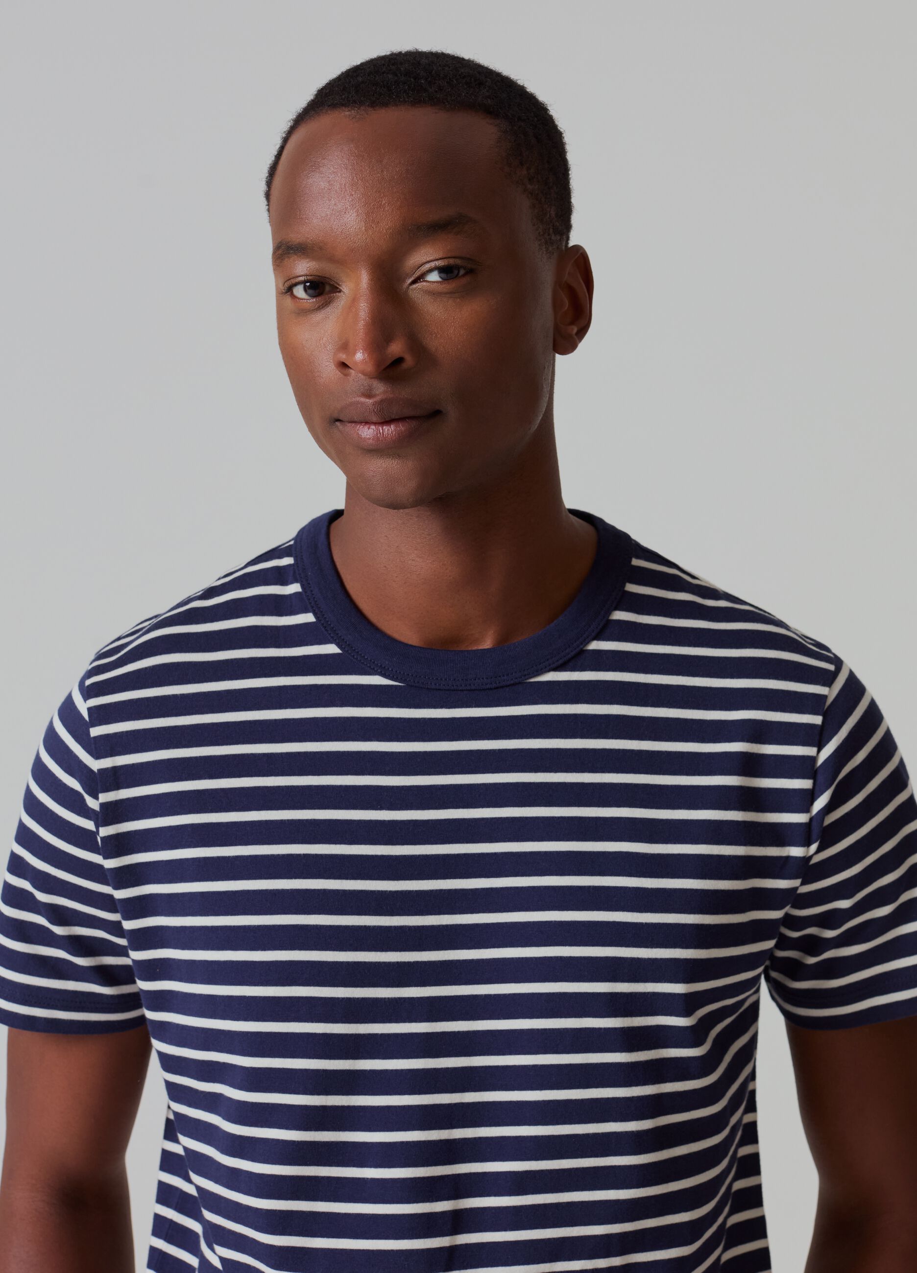 Cotton T-shirt with striped pattern_1