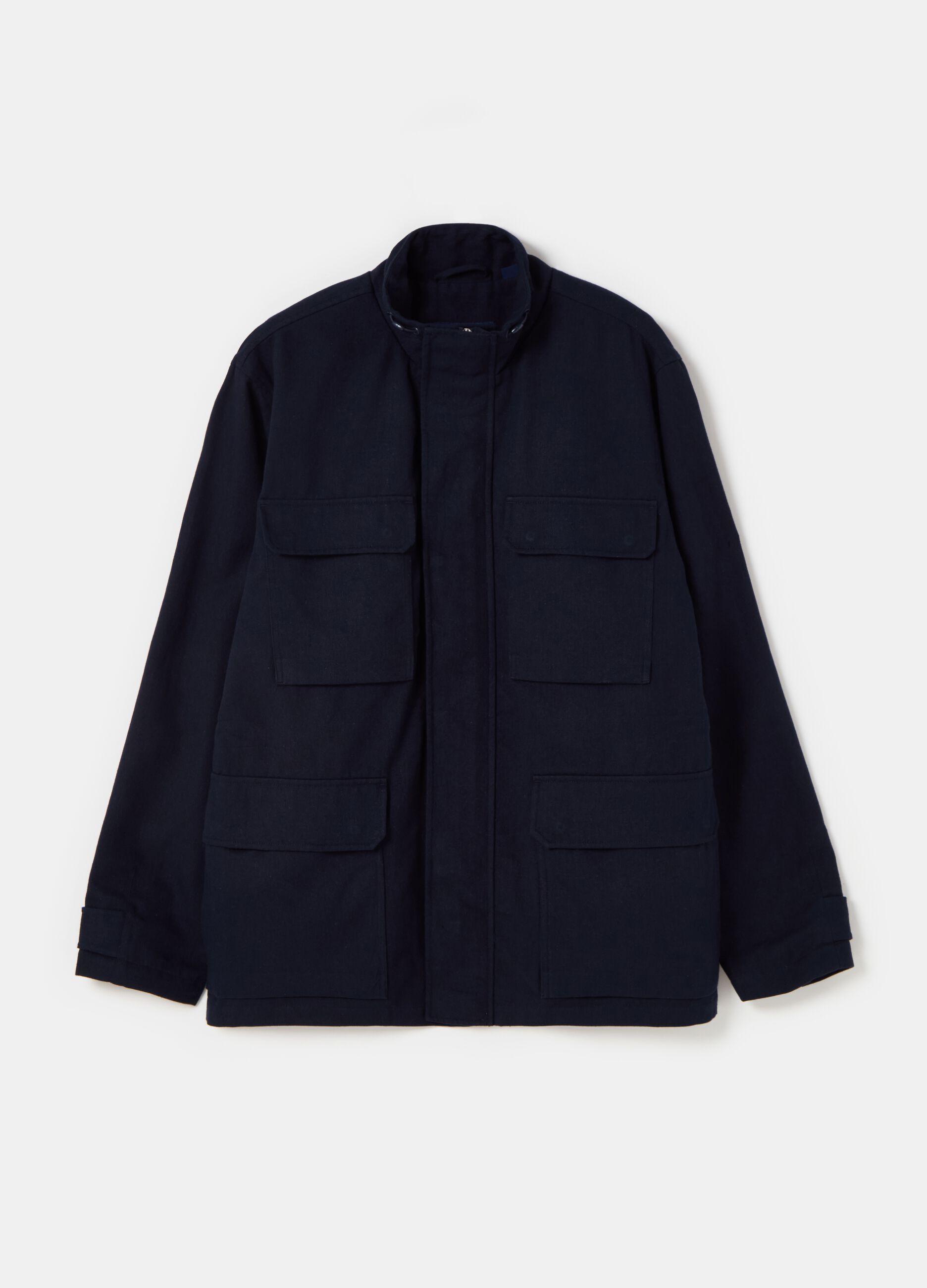 Contemporary short jacket with high neck