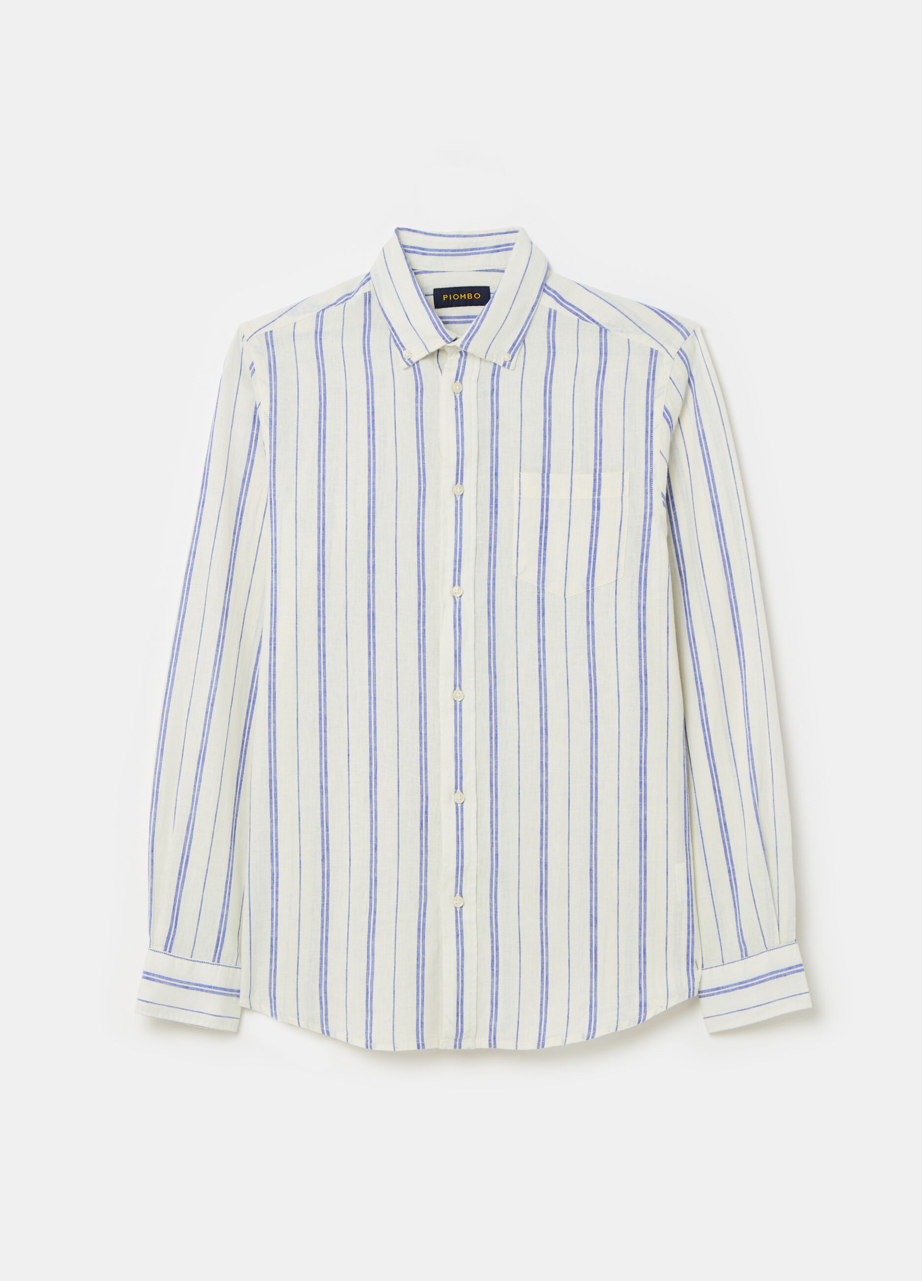 Camisa regular fit de lino y algodón de rayas_3