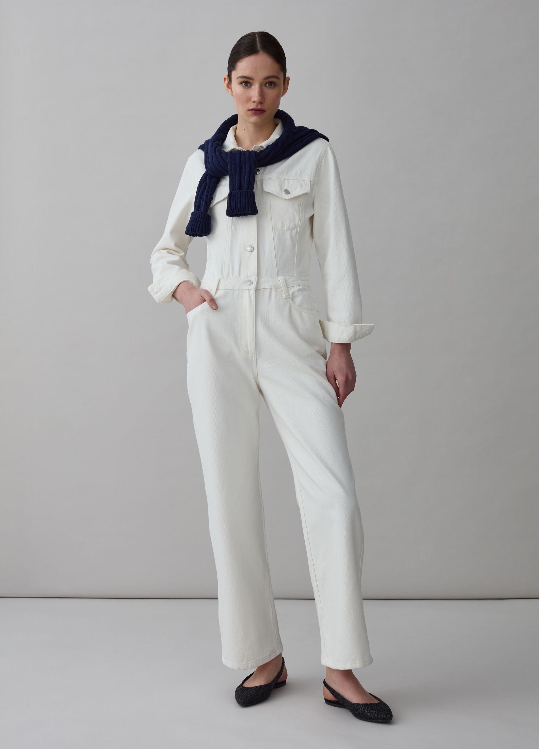 Straight-fit denim jumpsuit