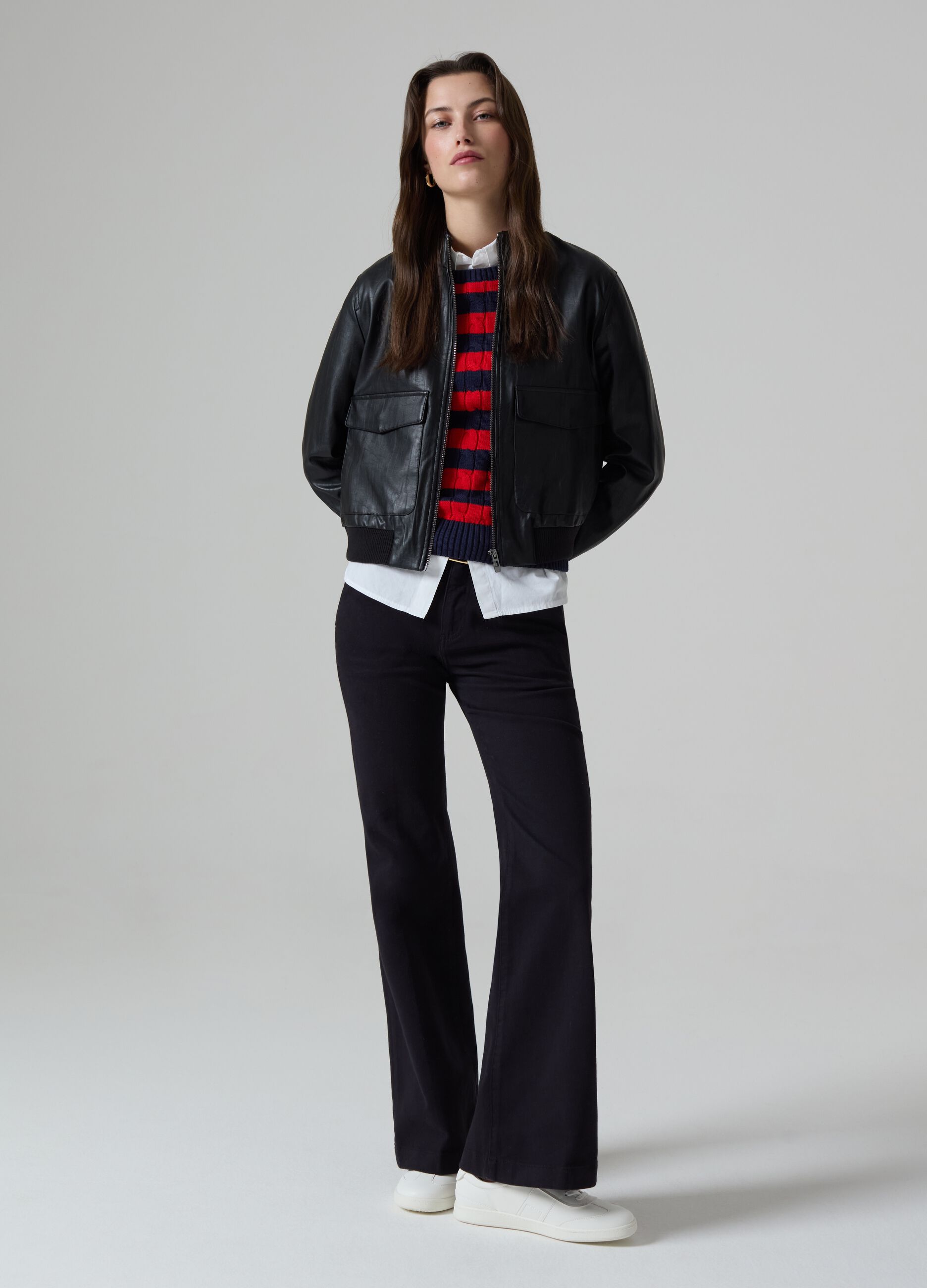 Flare-fit stretch cotton chino jeans_0