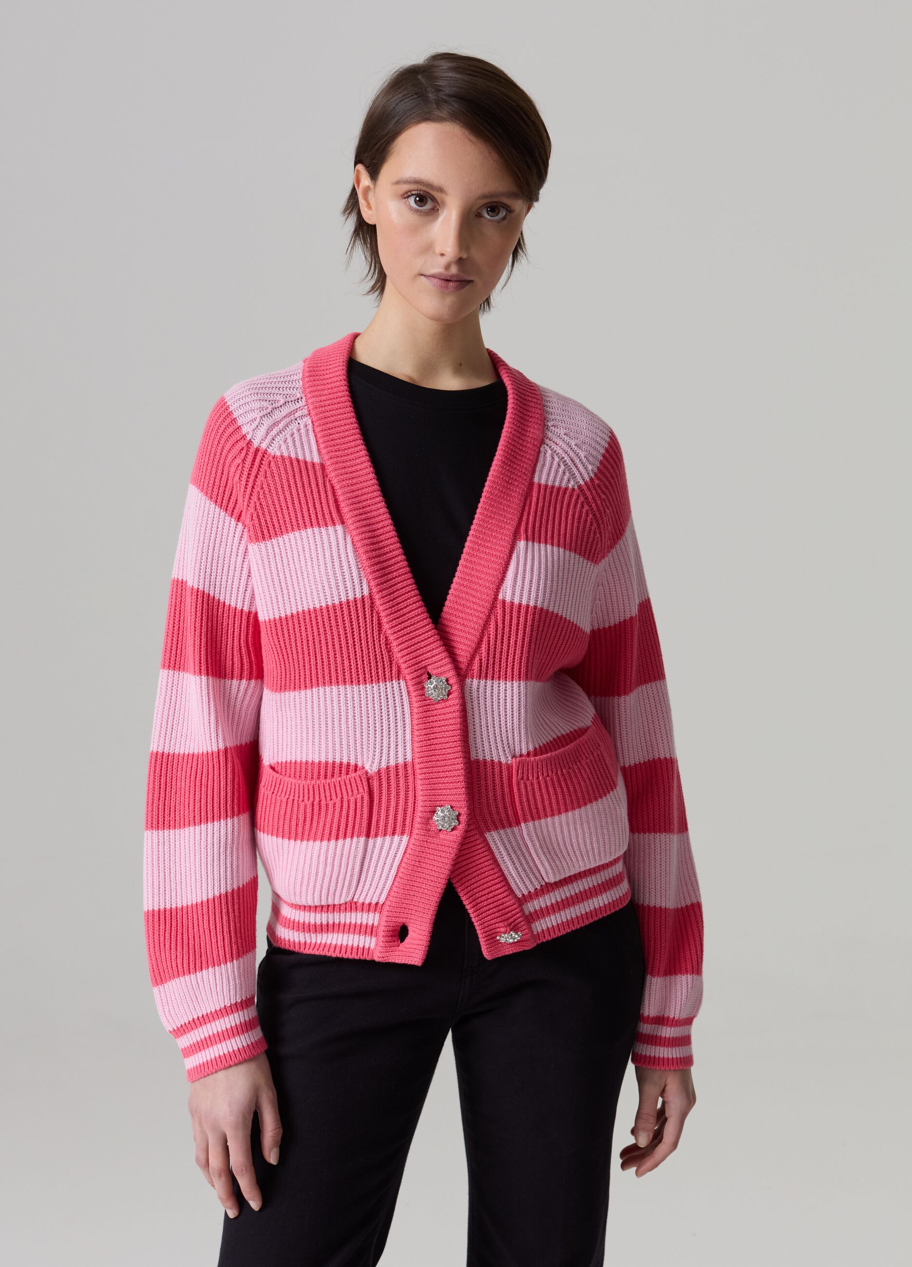 Striped cardigan with jewel buttons