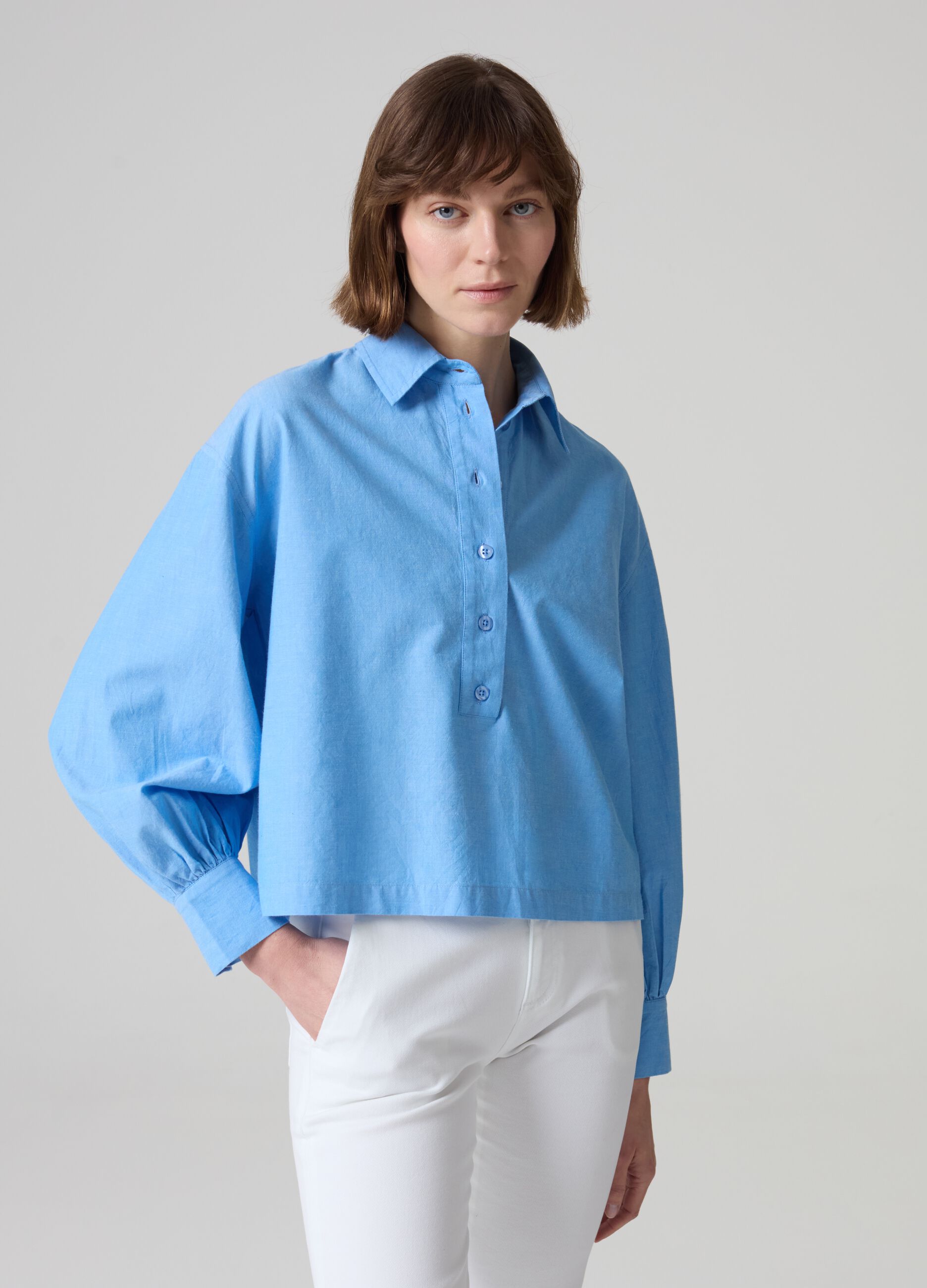 Cotton blouse with puff sleeves_0