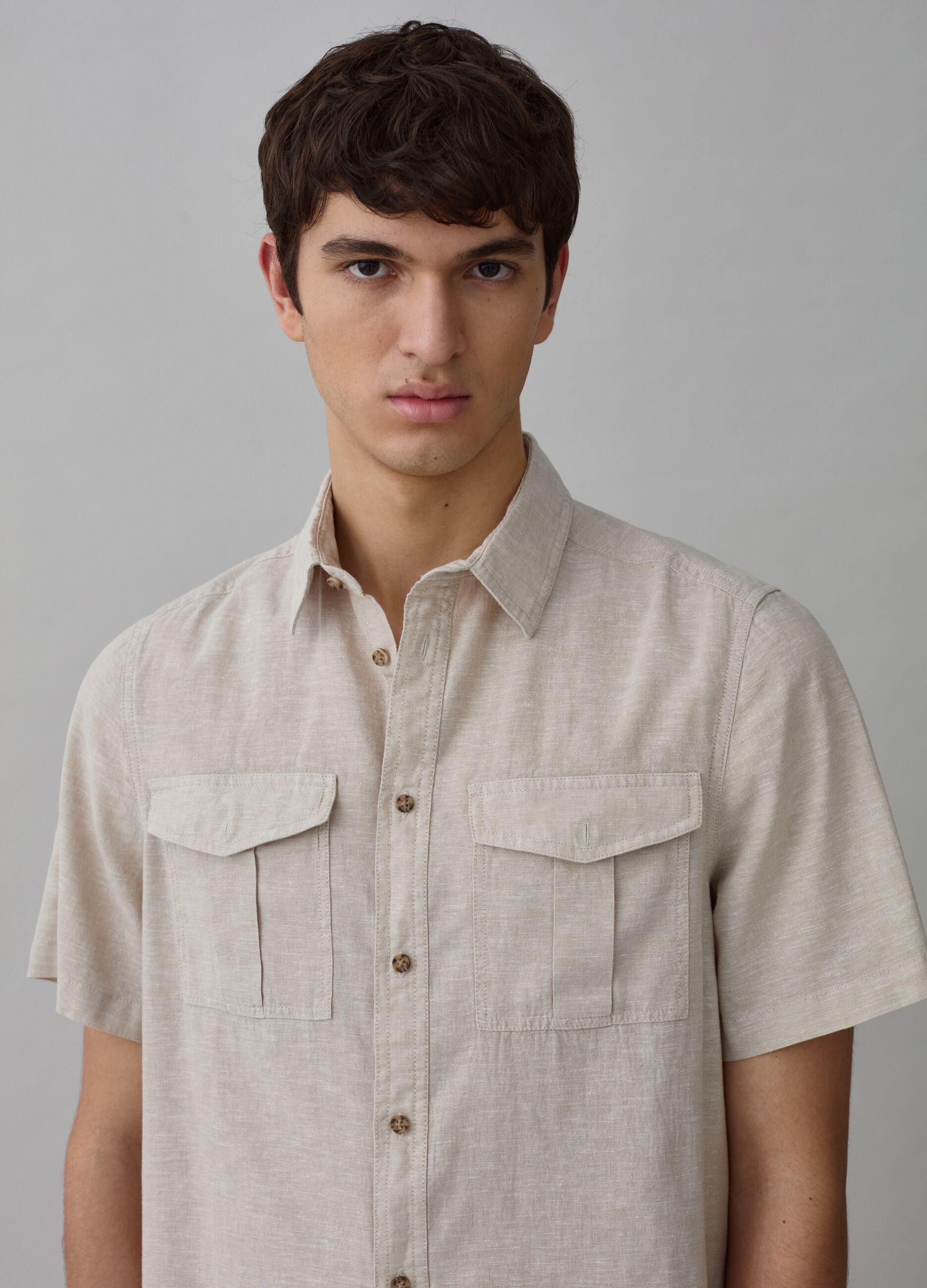 Camisa de manga corta de lino y algodón_0