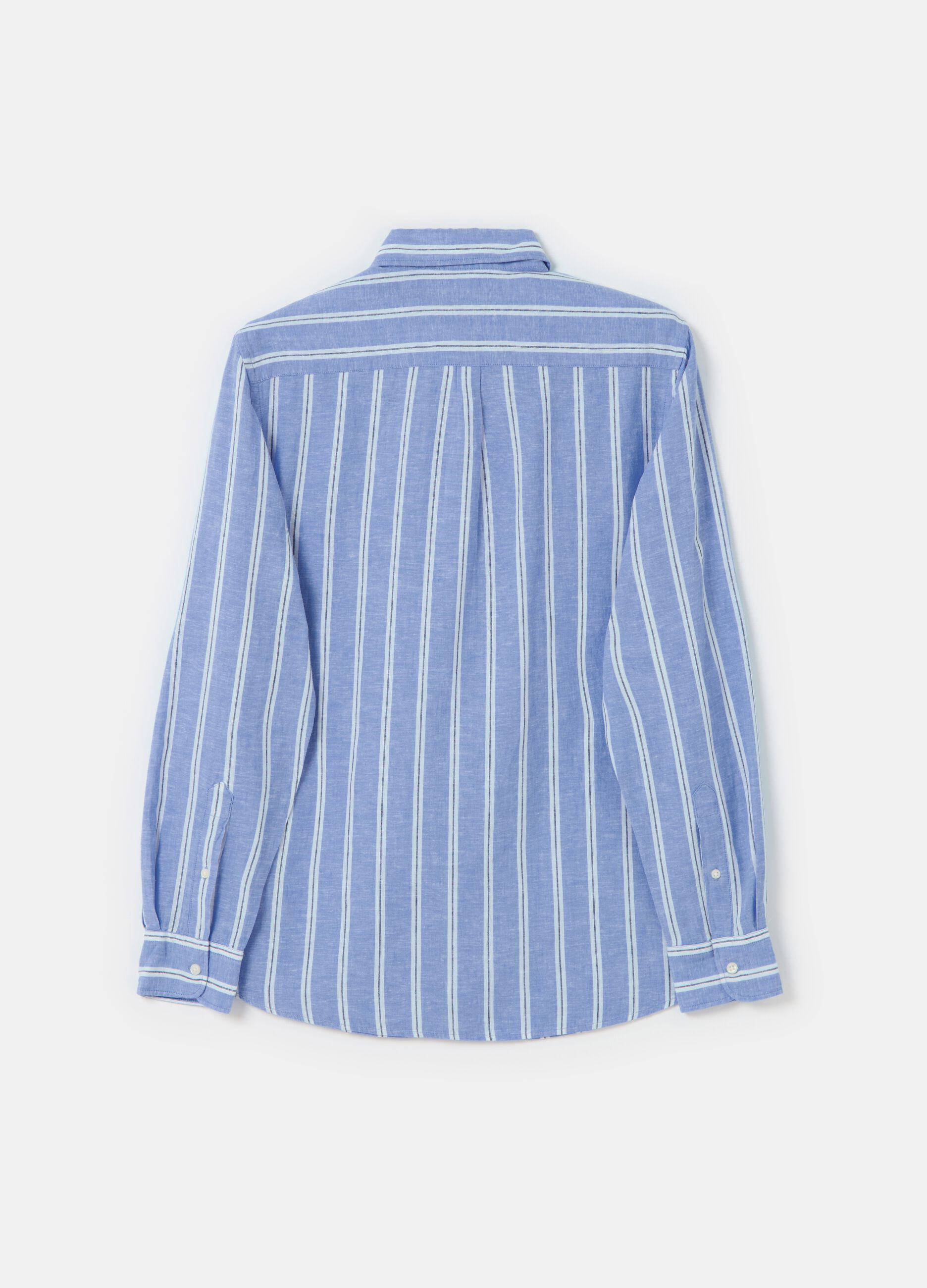 Camisa regular fit de lino y algodón de rayas_4