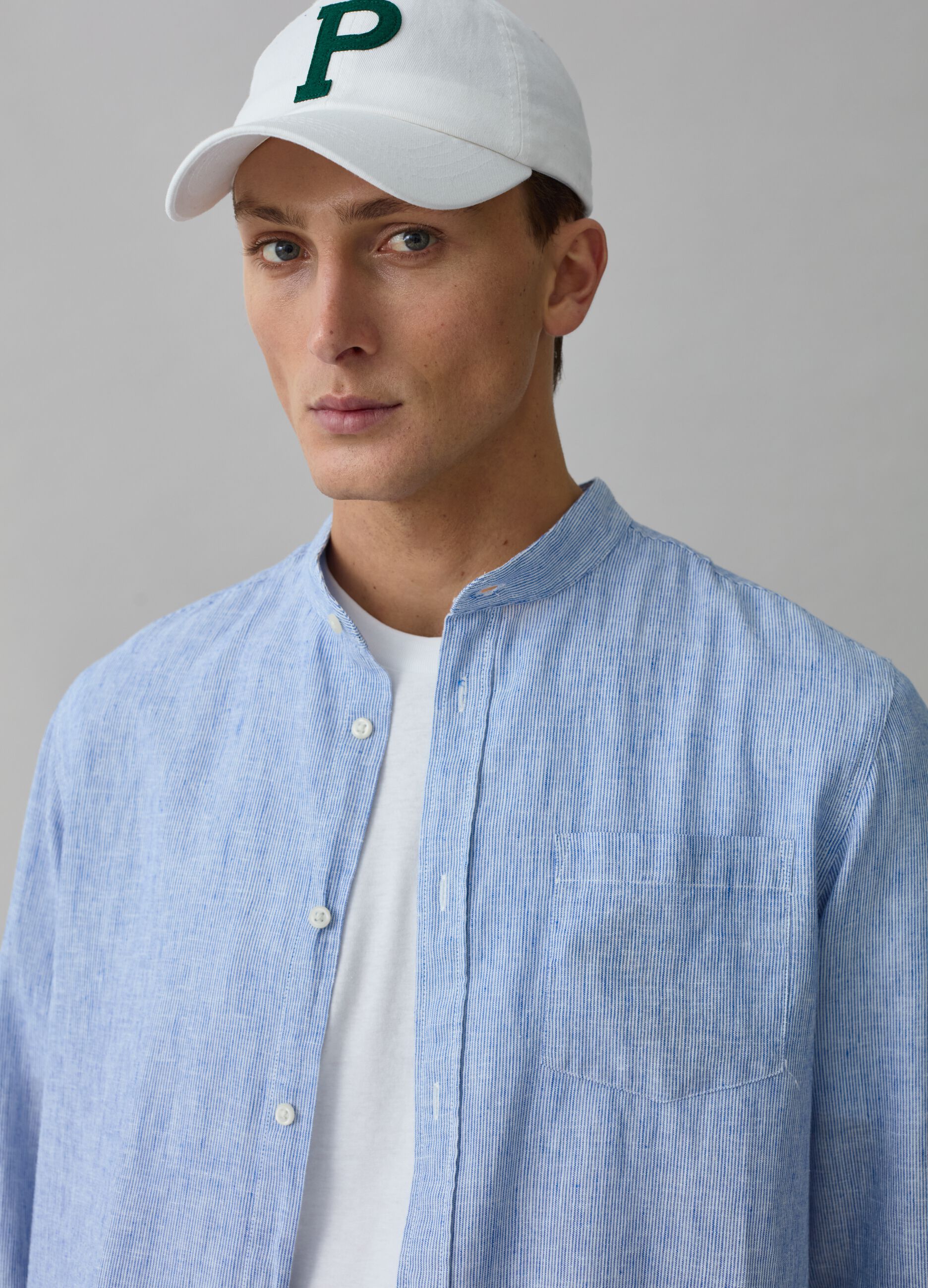 Iridescent-effect cotton and linen shirt_1