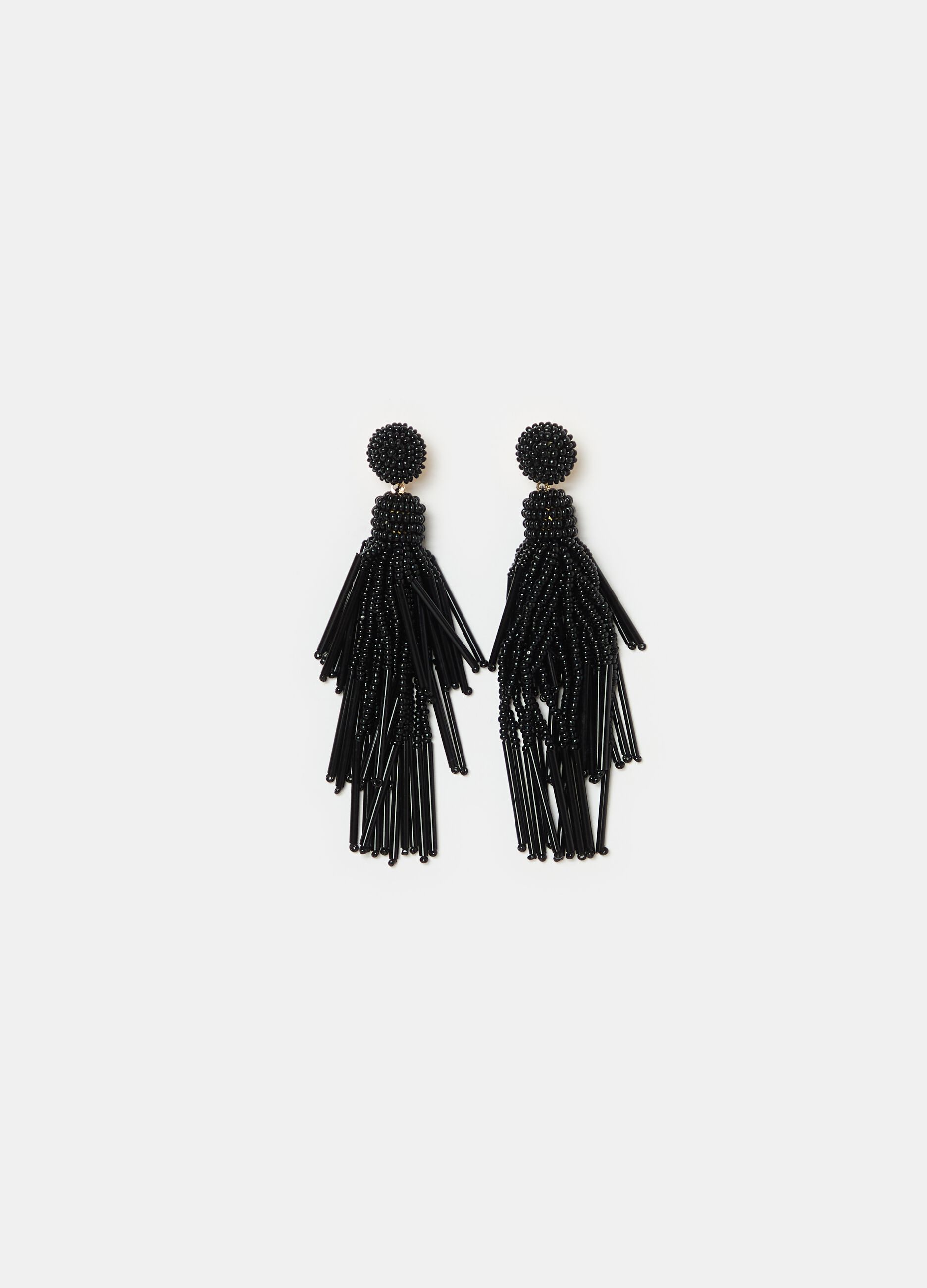 Pendant earrings with beads and fringing_0
