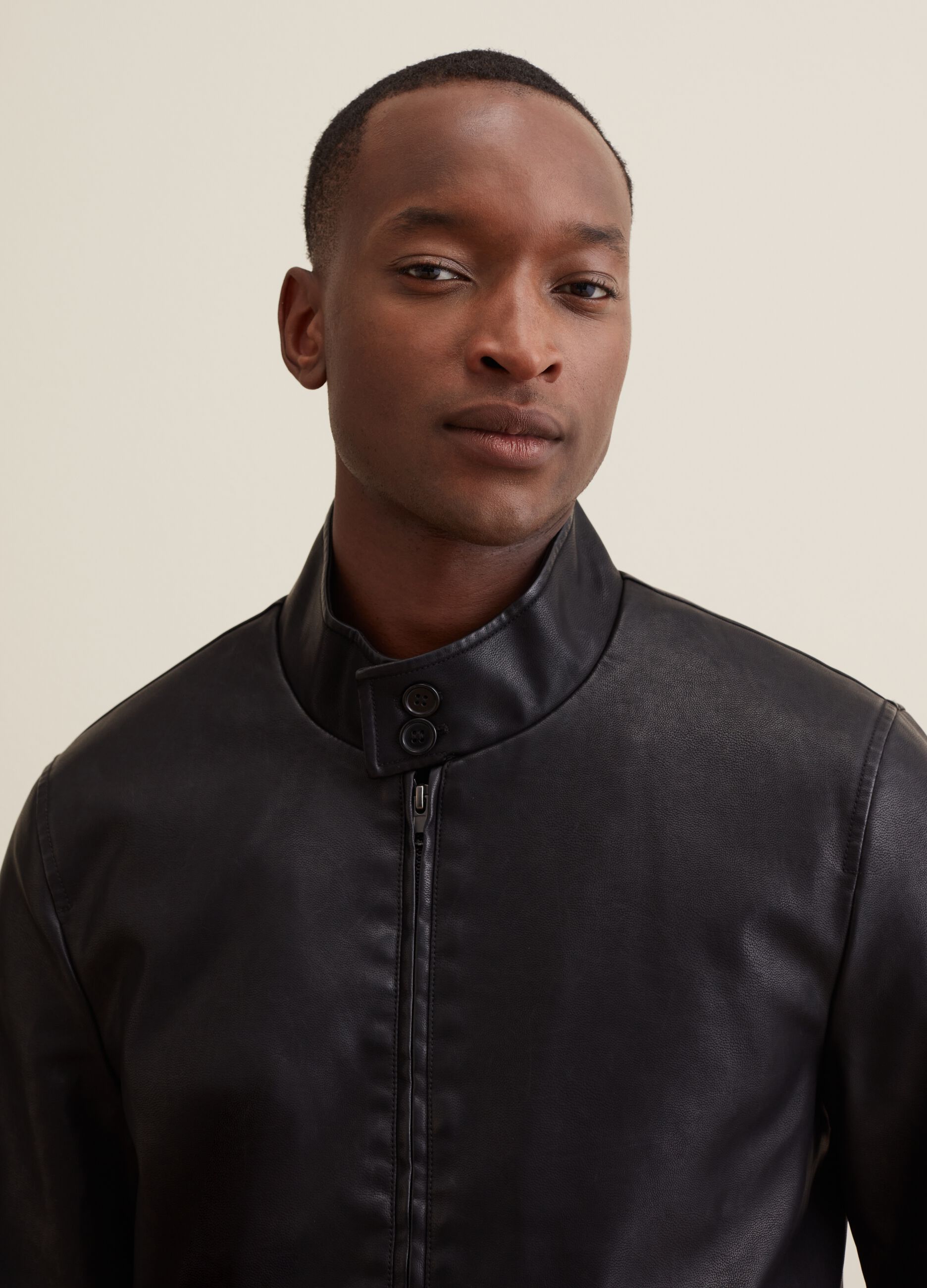 Man s Black Shiny effect bomber jacket with high collar PIOMBO