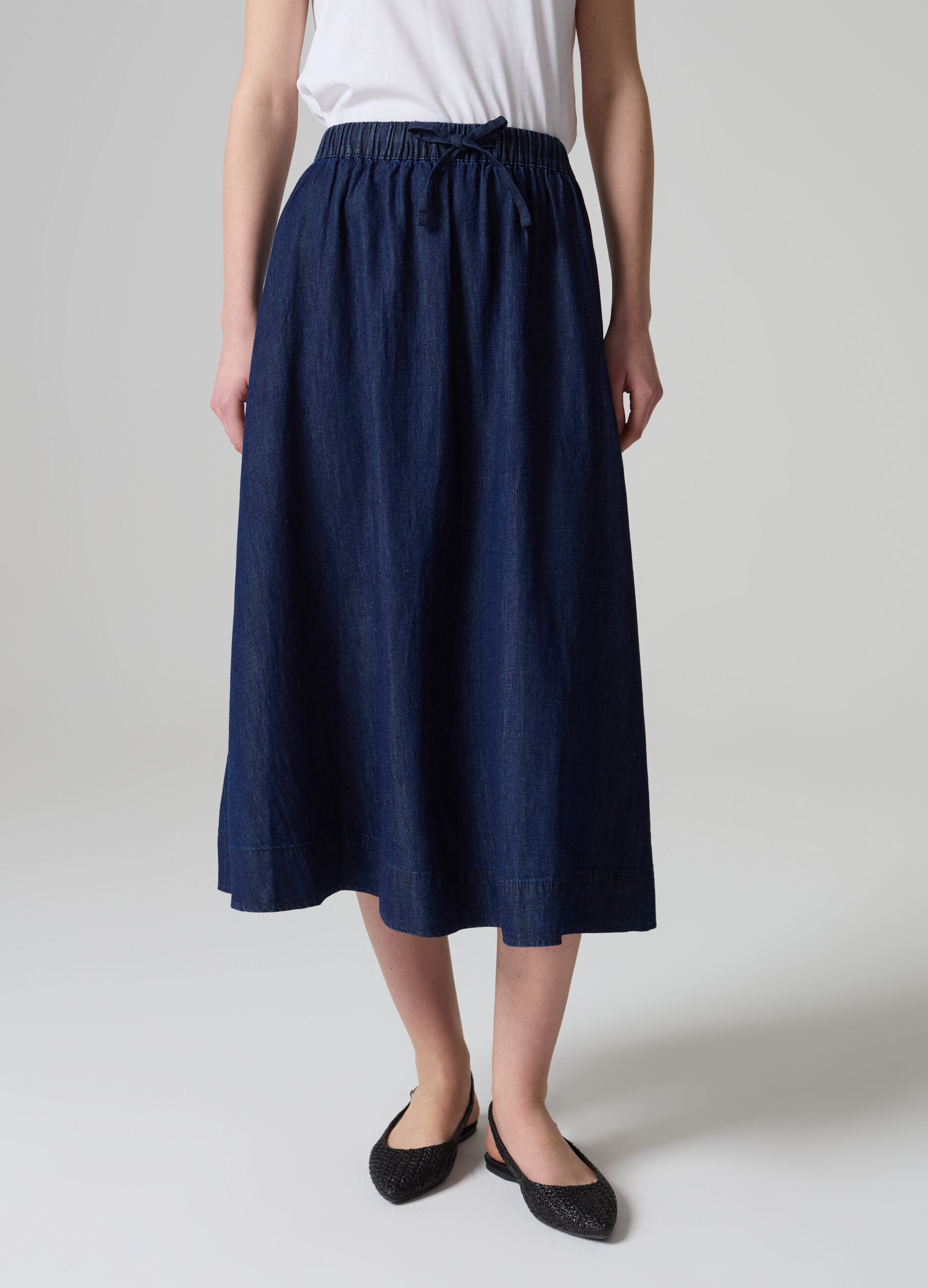 Falda plato midi de denim ligero_1