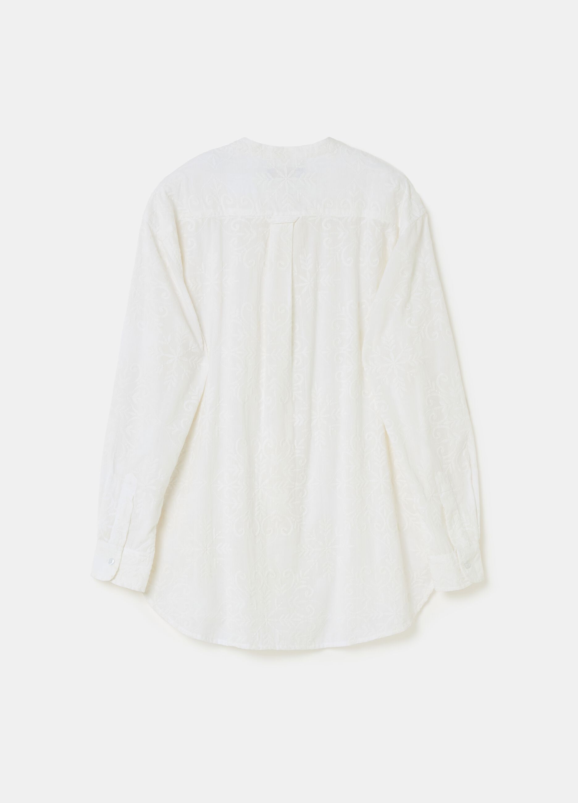 Camisa de encaje de bordado inglés cuello mao