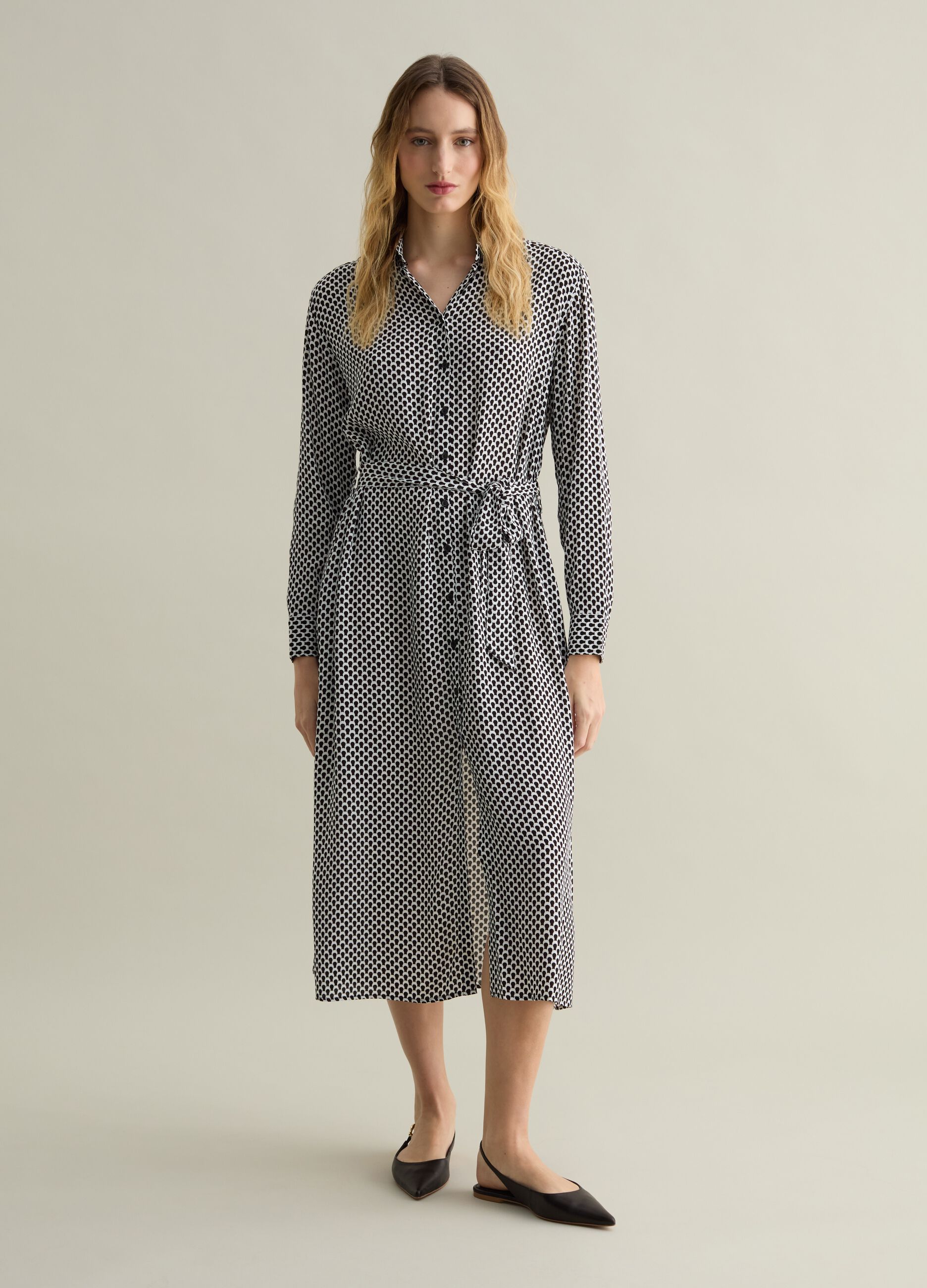 Vestido camisero de viscosa microestampado