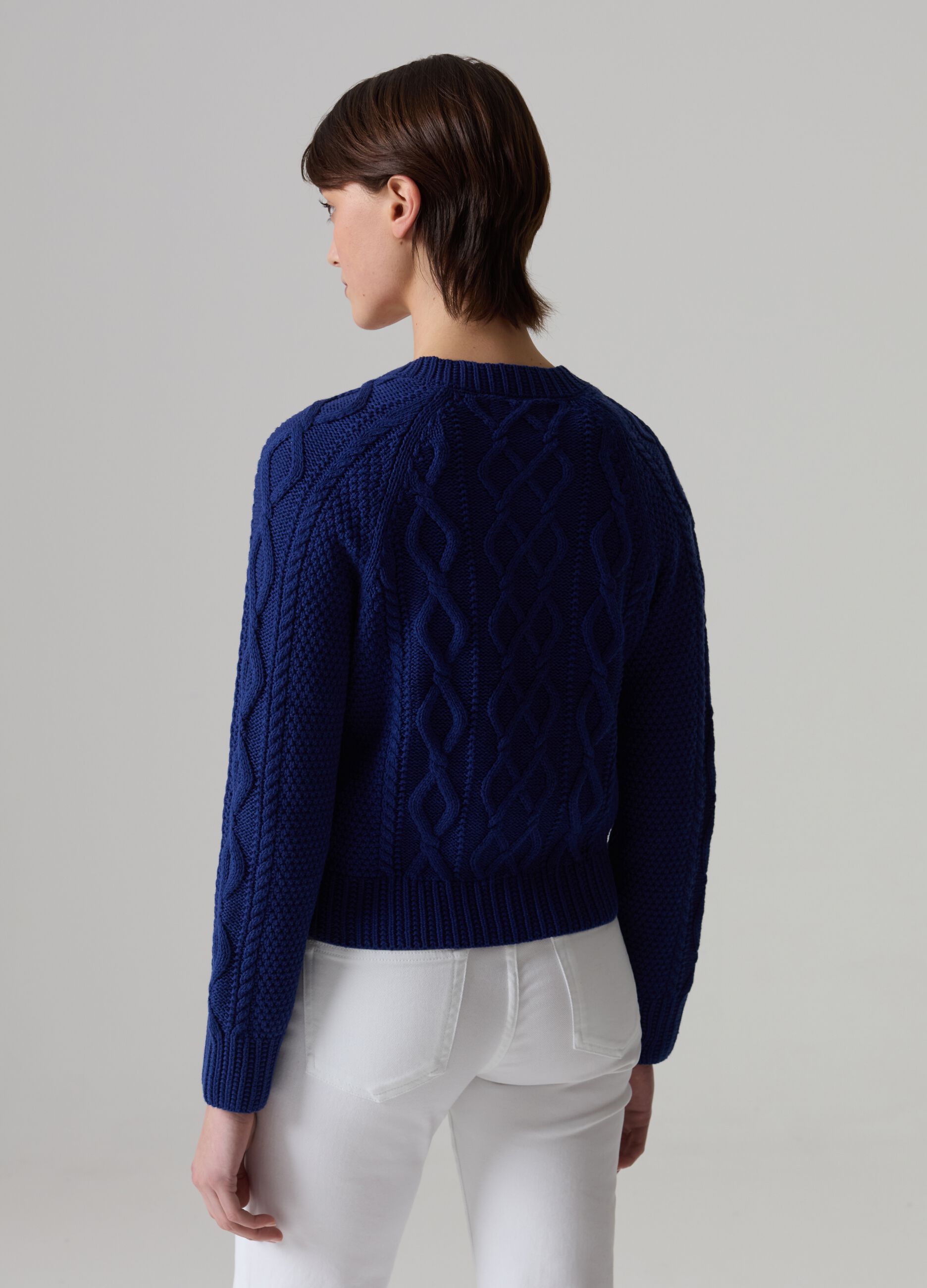 Cable-knit cardigan with diamond motif