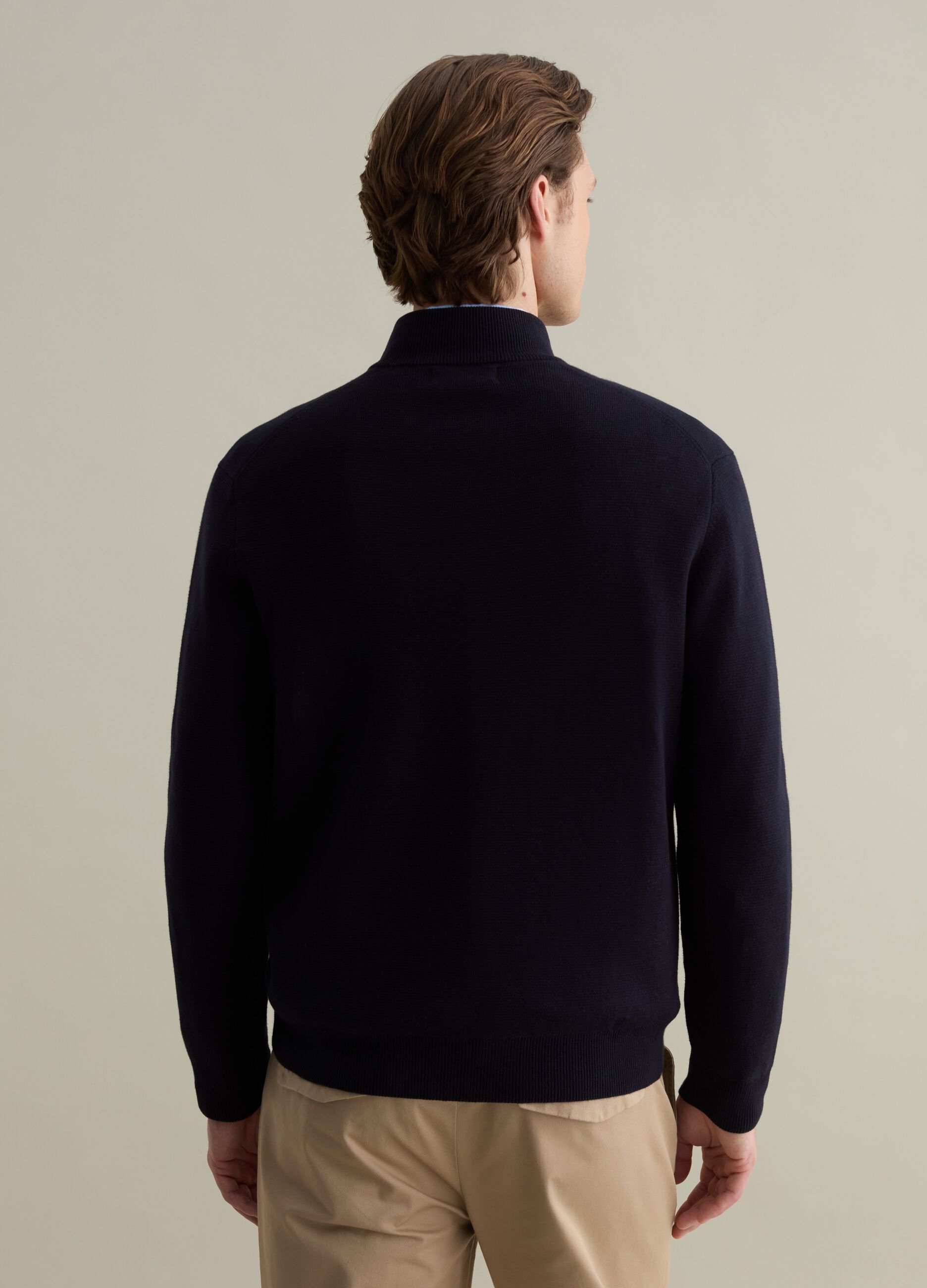 Full-zip cardigan with high neck