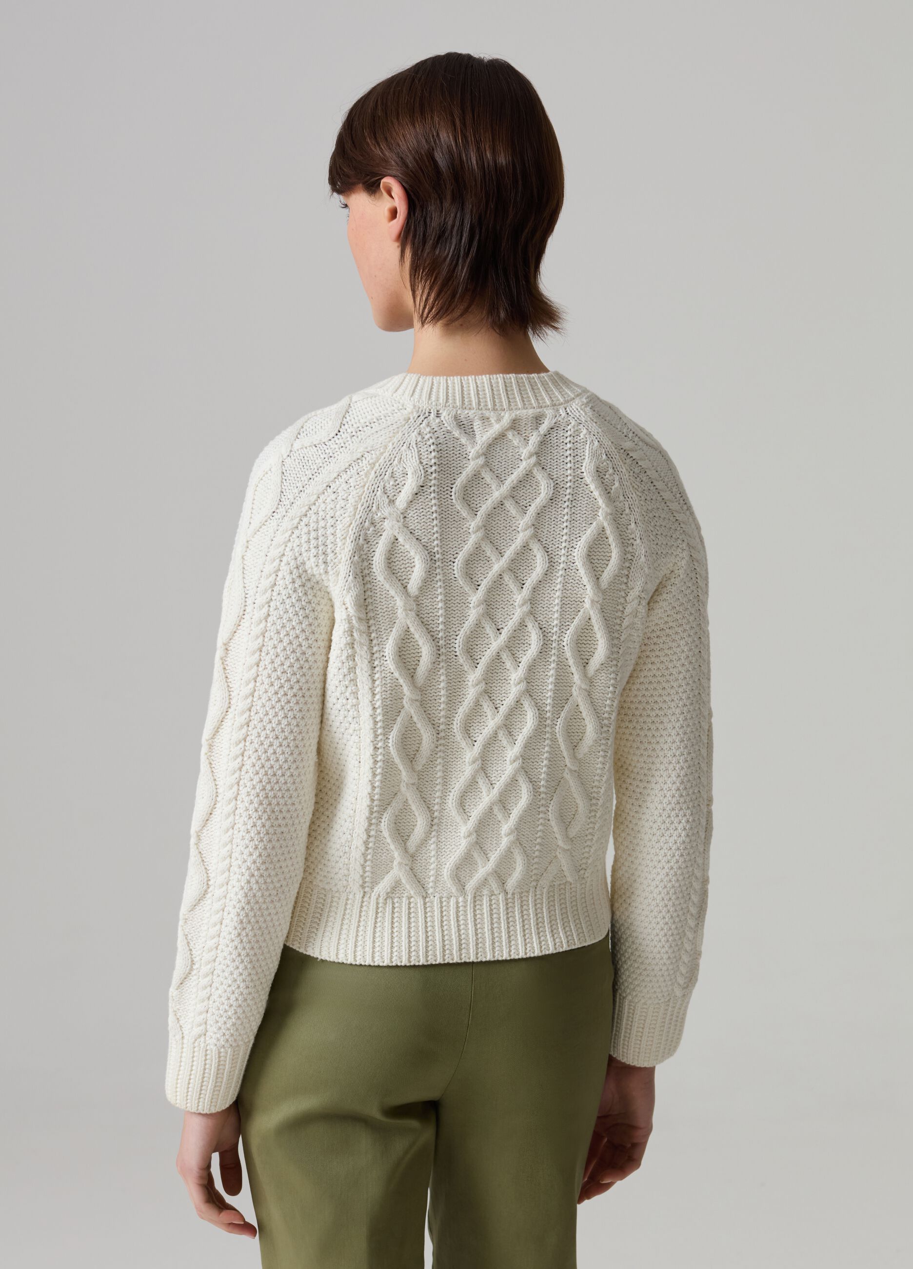 Cable-knit cardigan with diamond motif