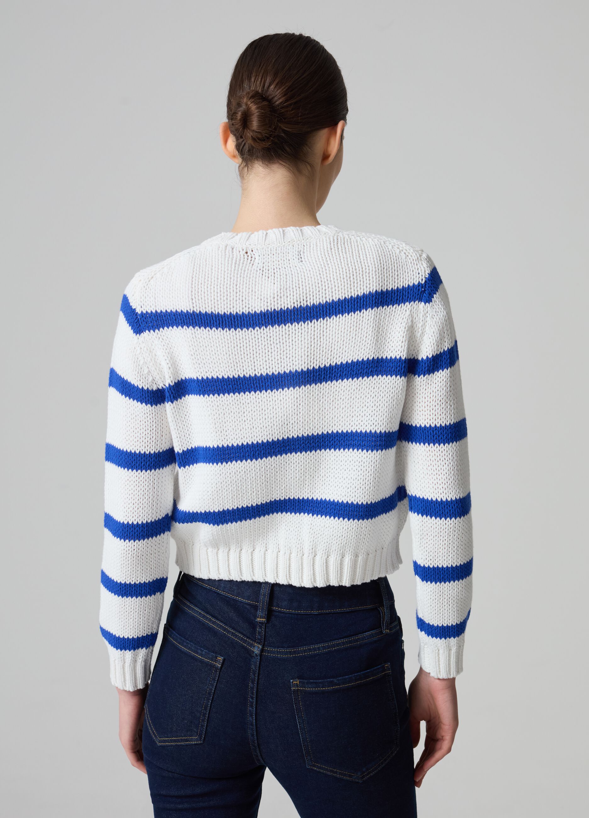 Cropped pullover in striped cotton