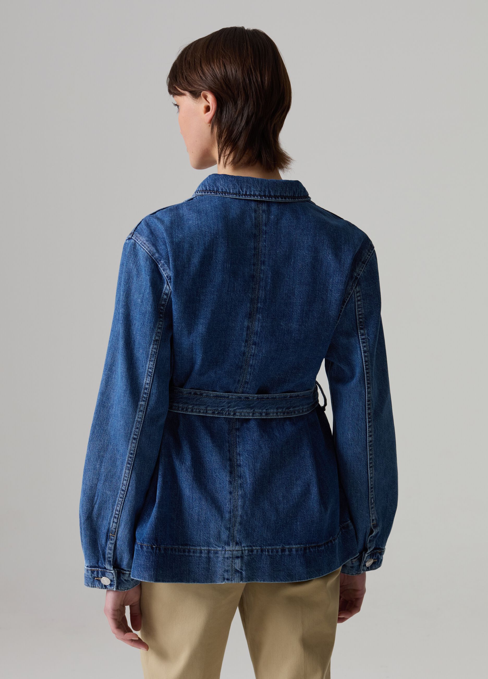 Denim shacket with belt