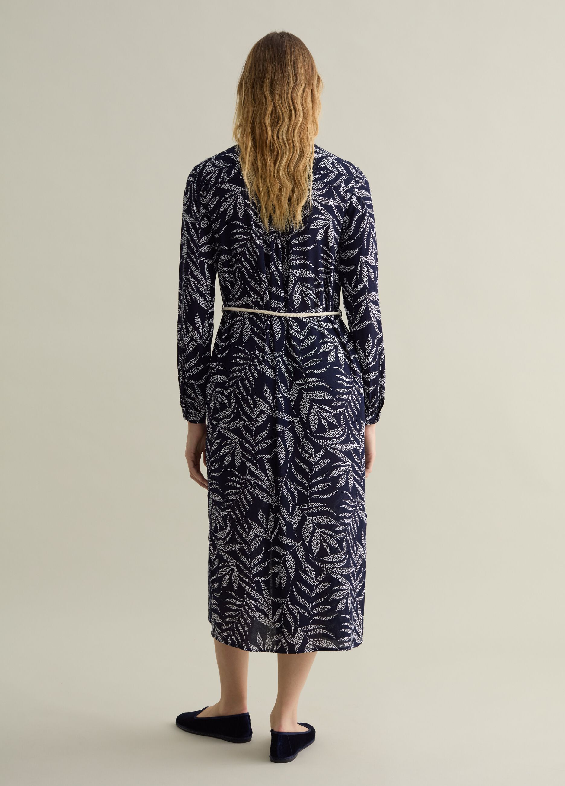 Shirt dress with cord belt