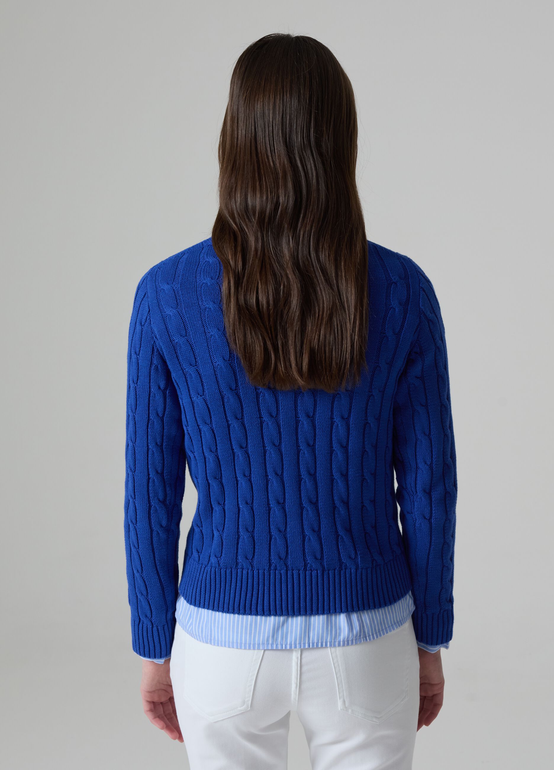 Woman's Royal Blue Ribbed pullover with cableknit design PIOMBO