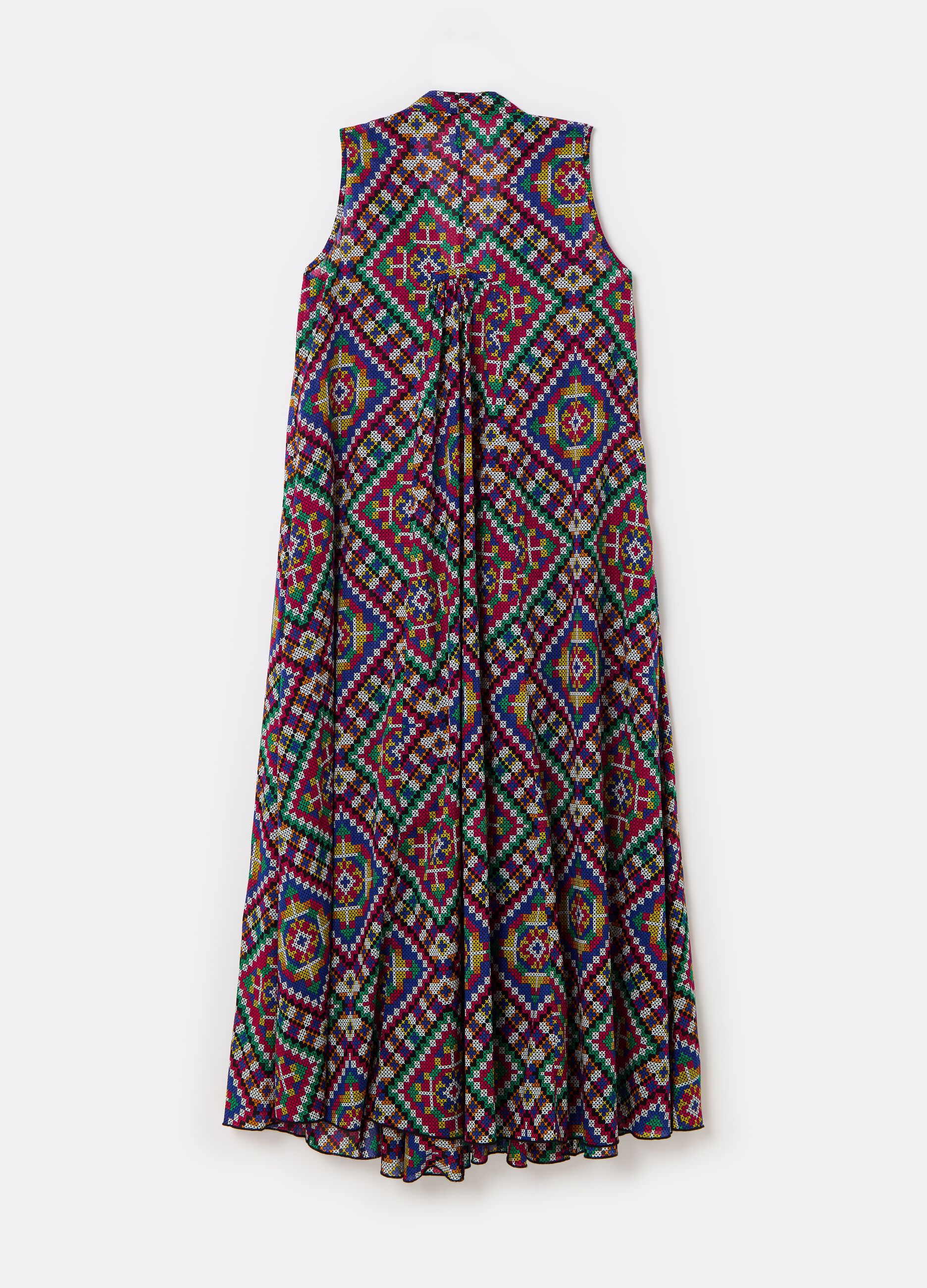 Vestido midi estampado con escote de pico_2