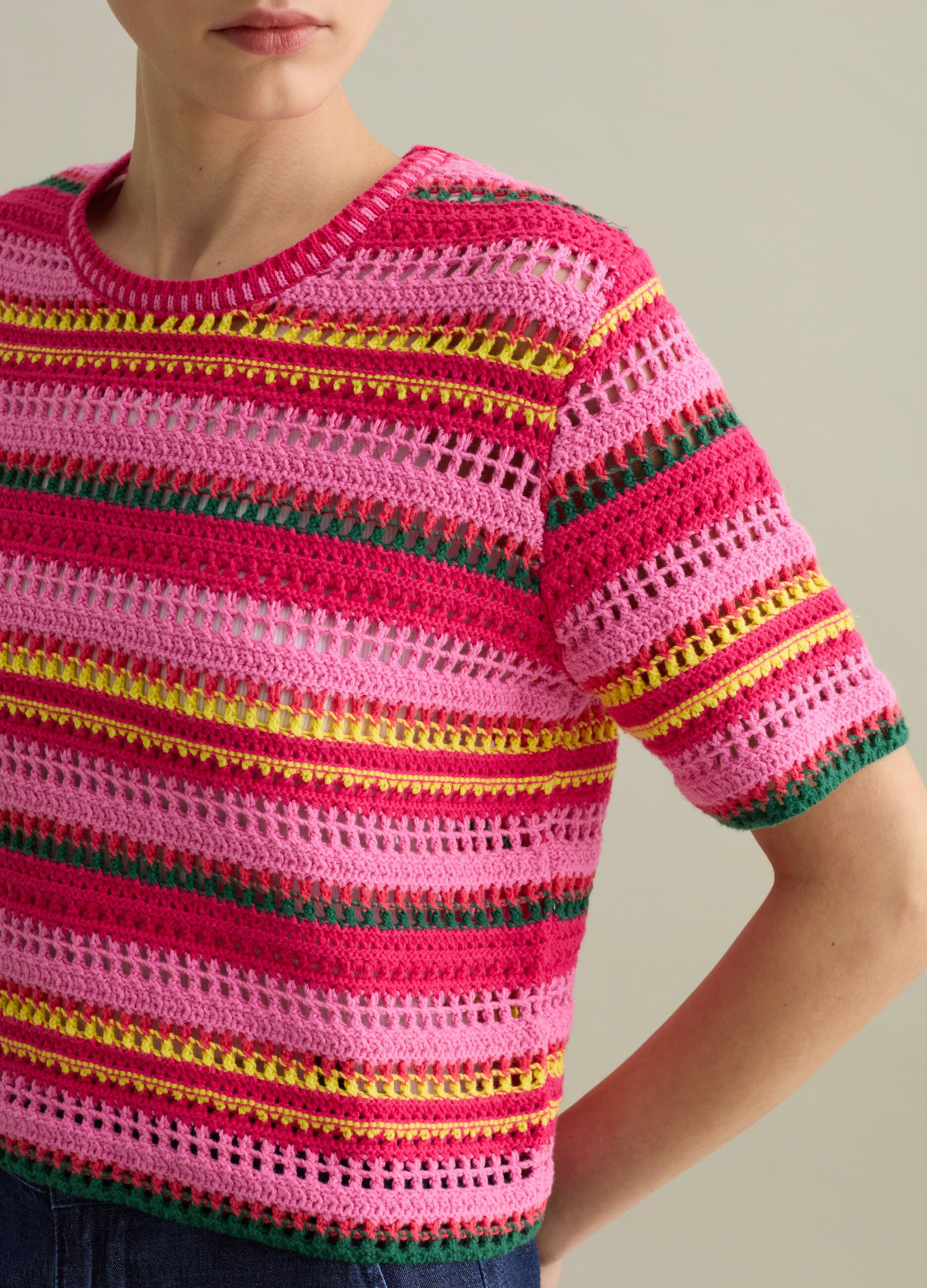 Multicoloured striped crochet sweater