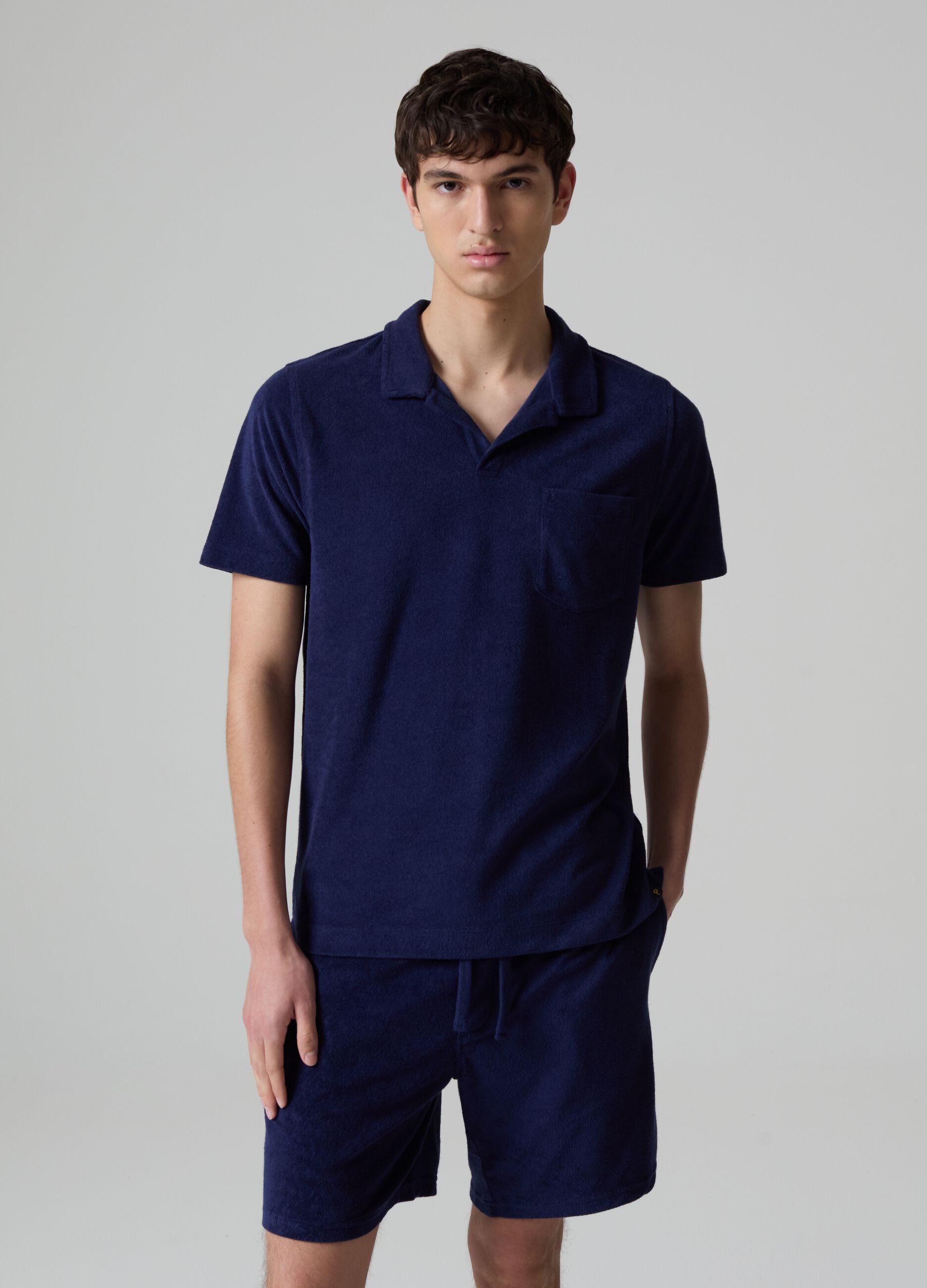 Reverse French terry polo shirt with pocket_0