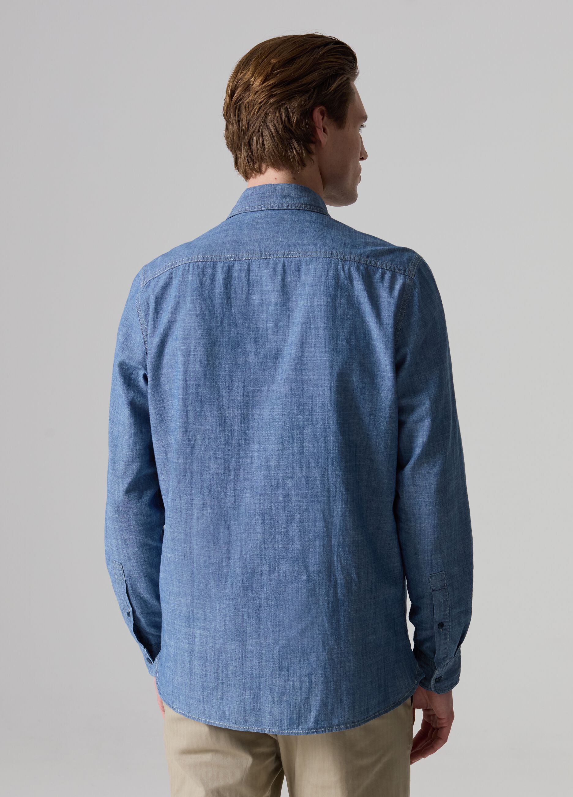 Chambray cotton shirt with pockets