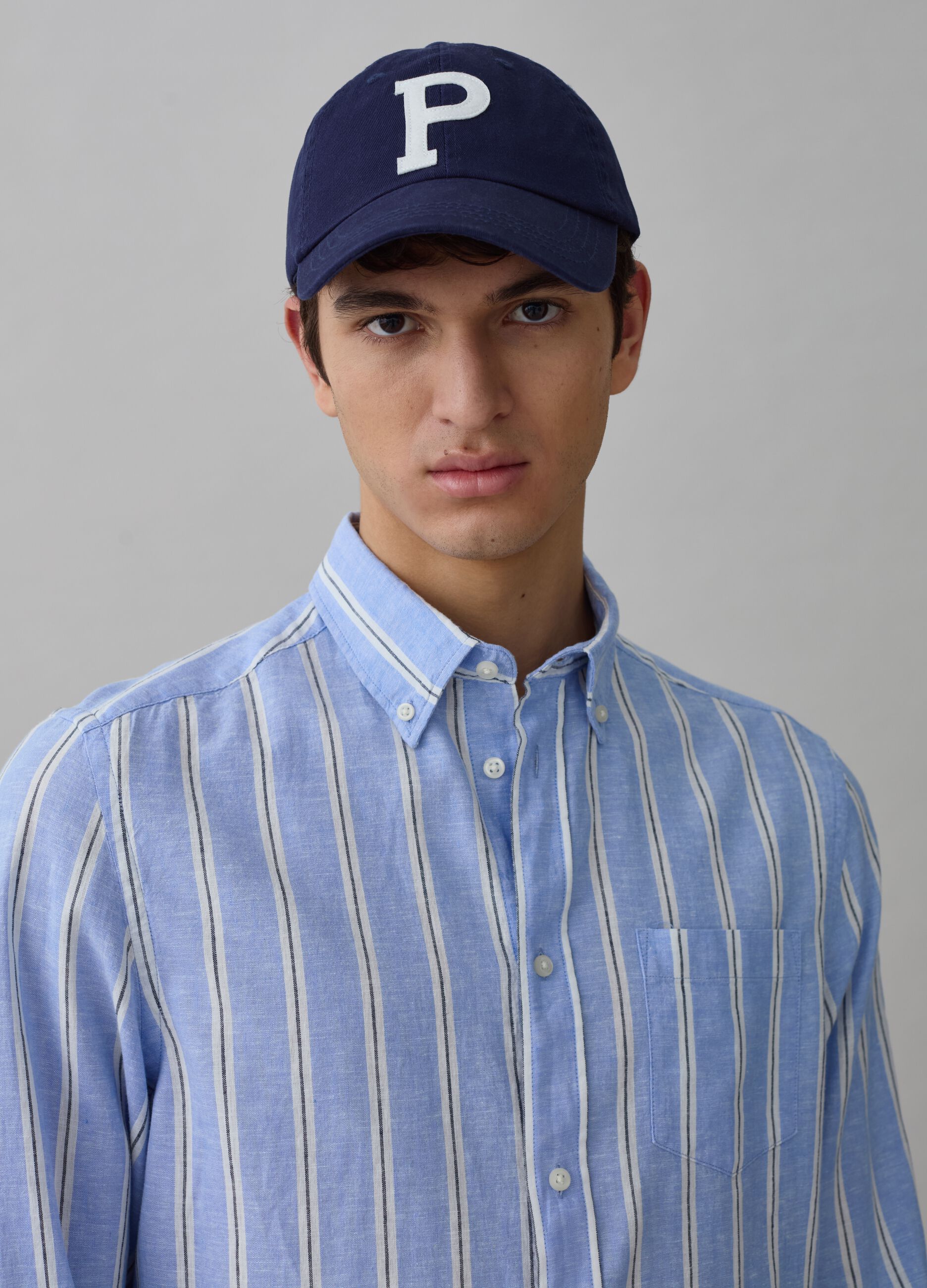 Camisa regular fit de lino y algodón de rayas_2