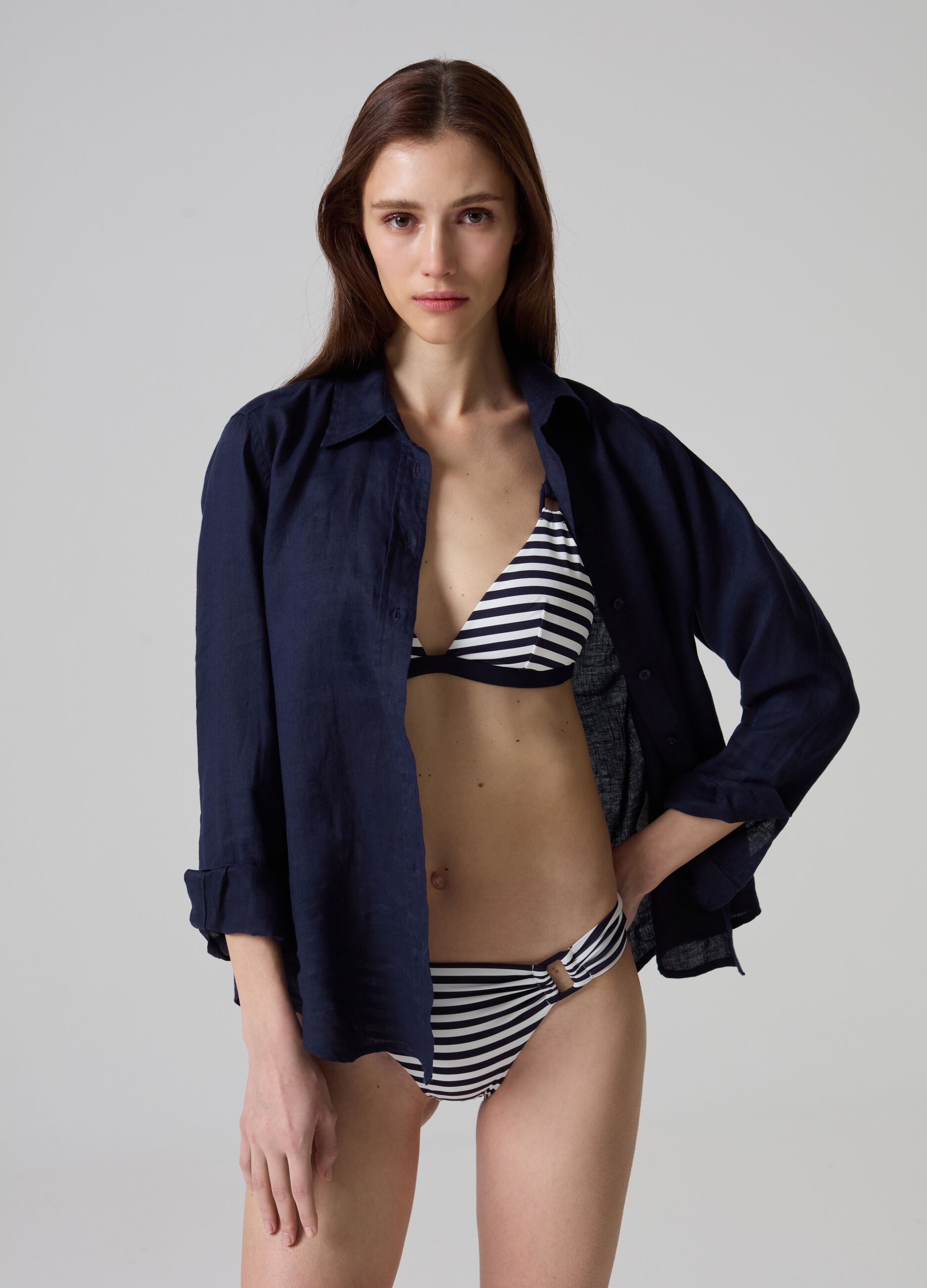 Striped triangle bikini top_0