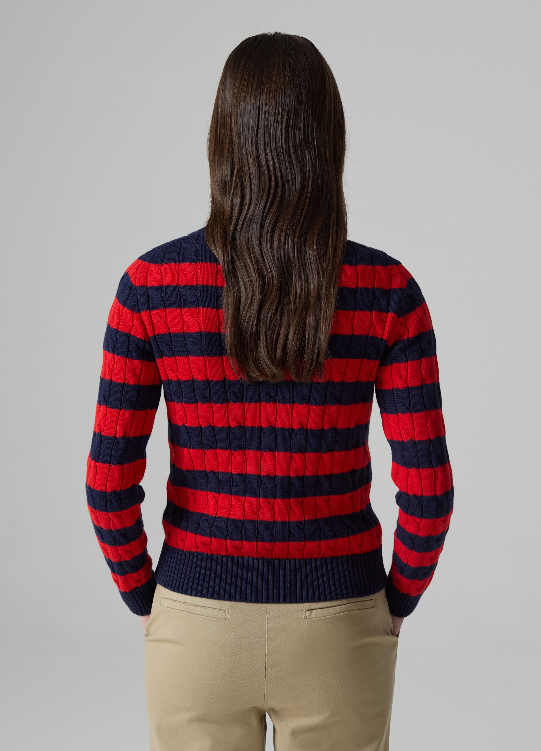 Striped pullover with cable-knit design_1