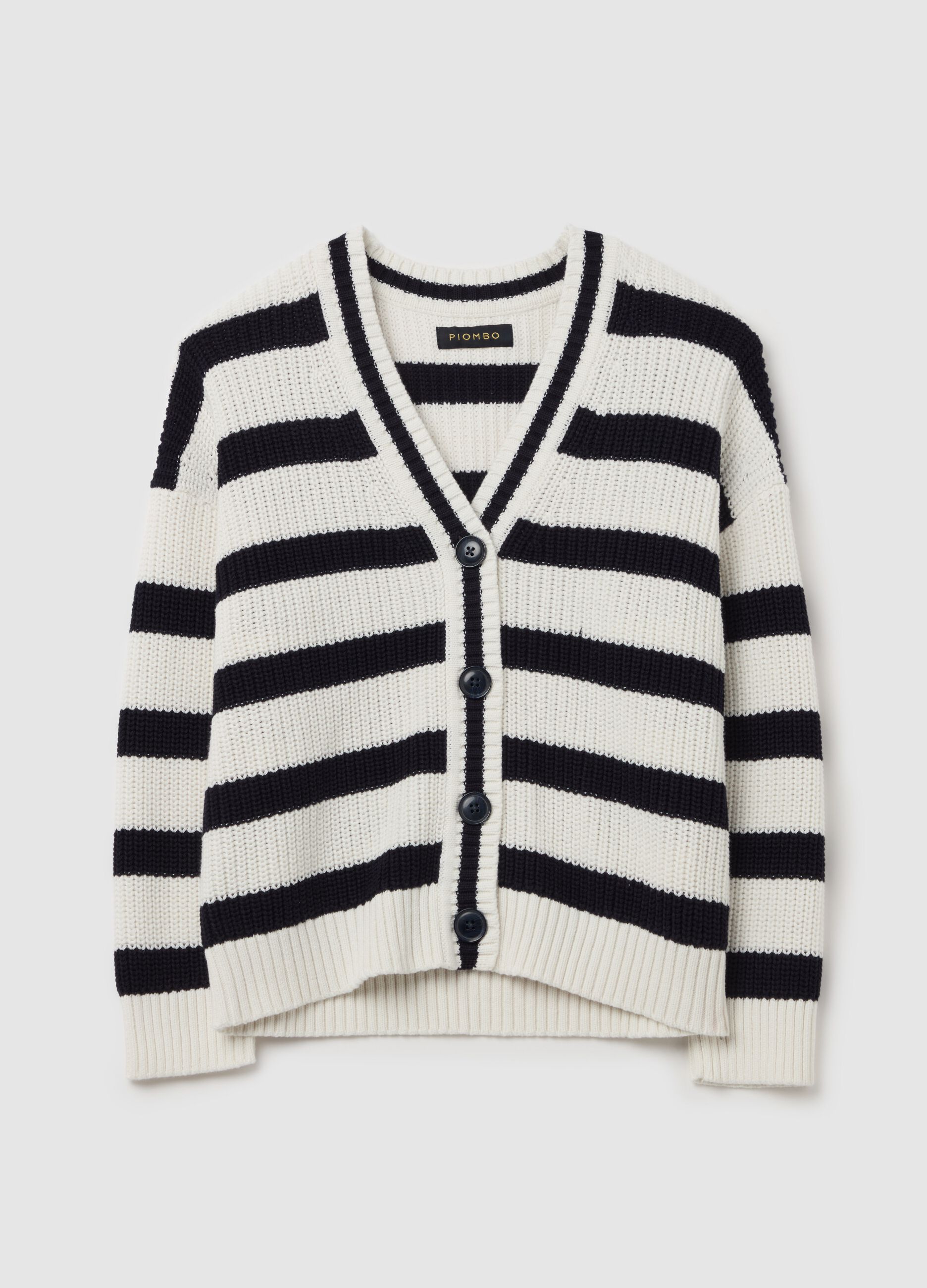 Striped knit cardigan with V neck