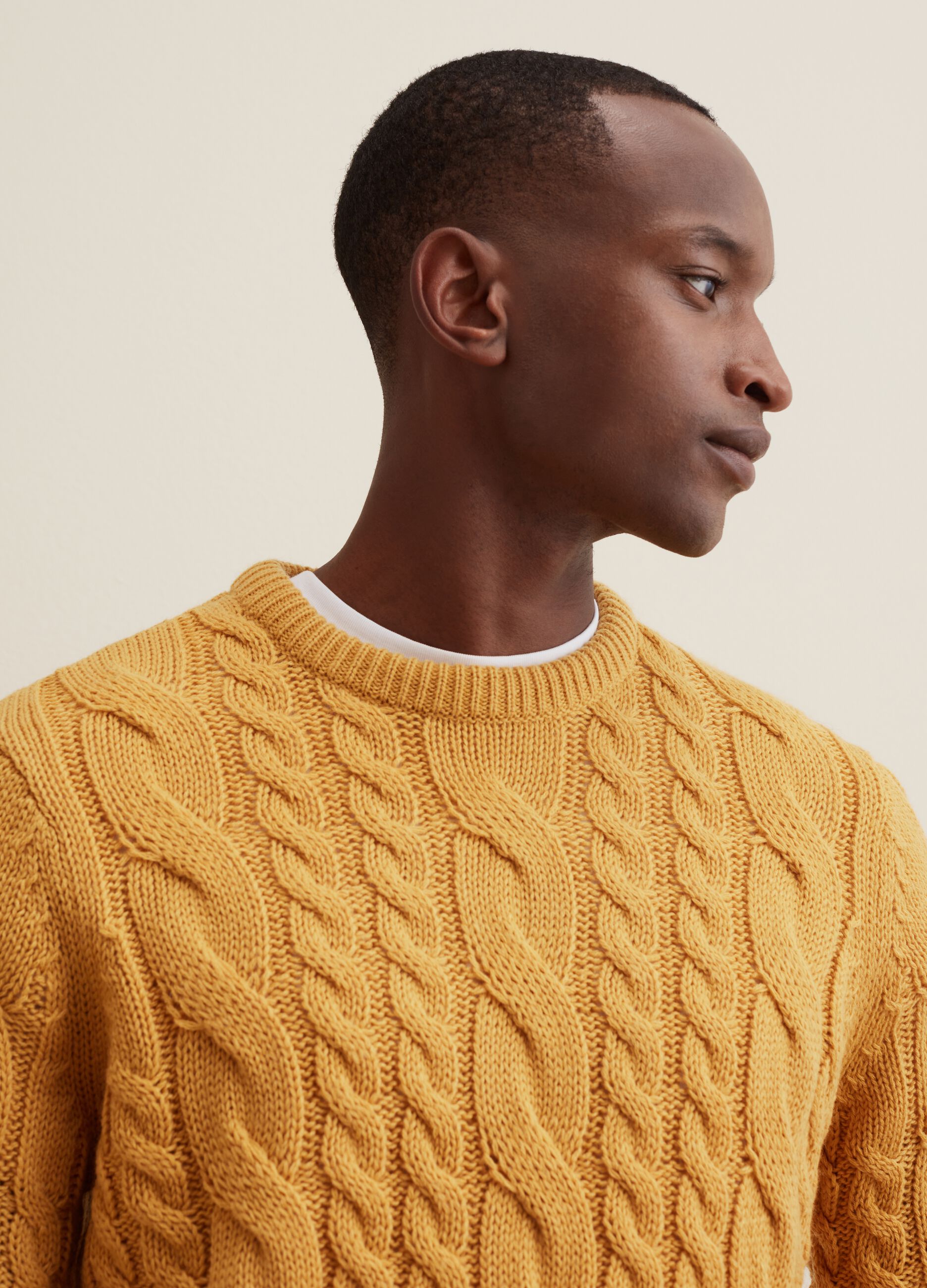 Mens yellow discount cable knit sweater